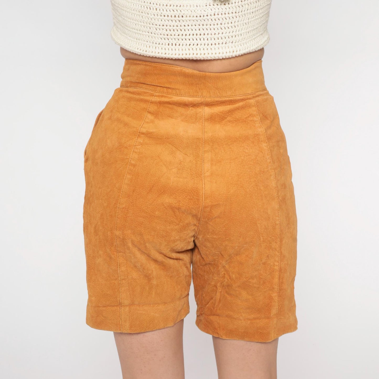 90s Chia Leather Shorts High Waisted Tan Bermuda Pleated Medium