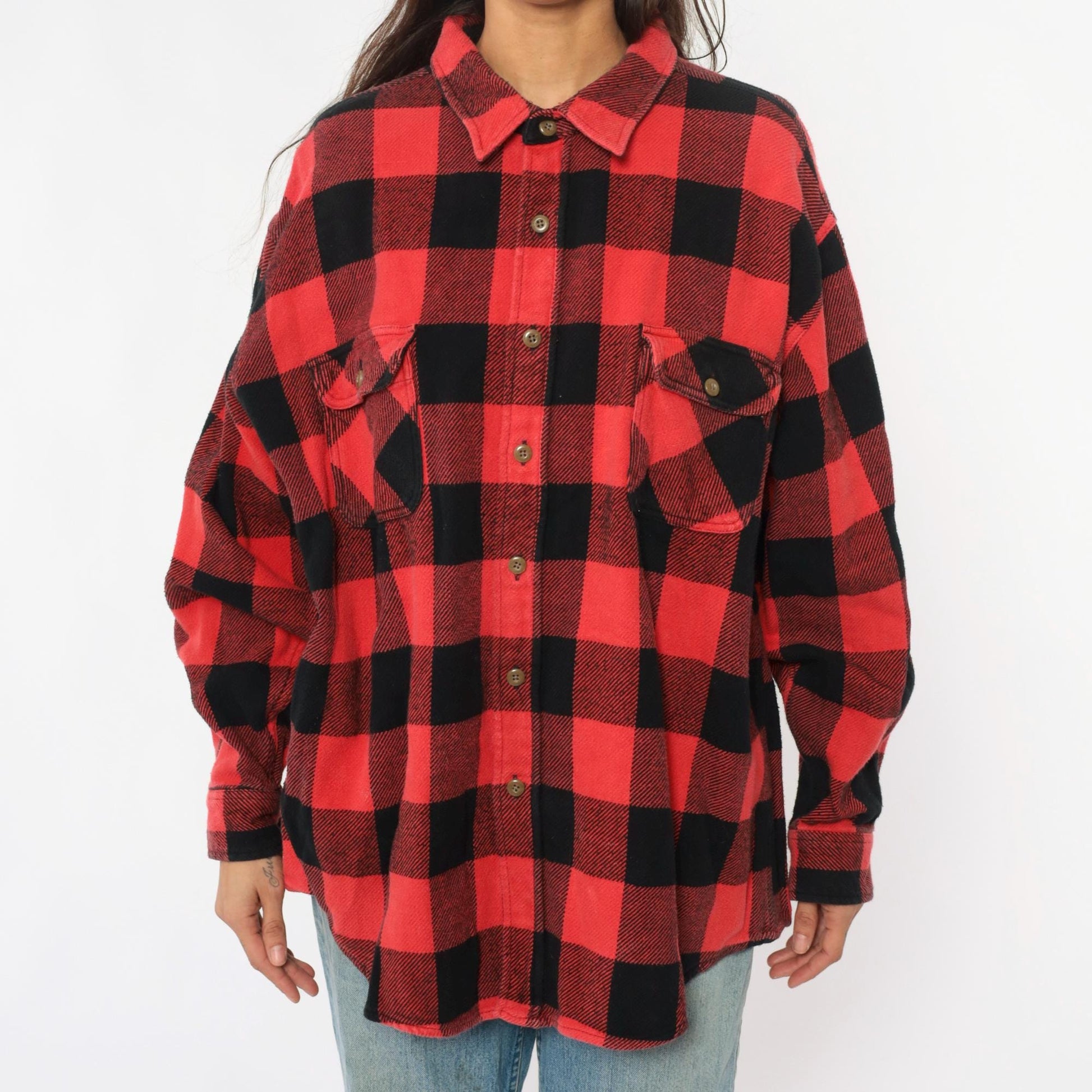90s Redhead Buffalo Plaid Flannel Shirt Red Black Plus Size XXL