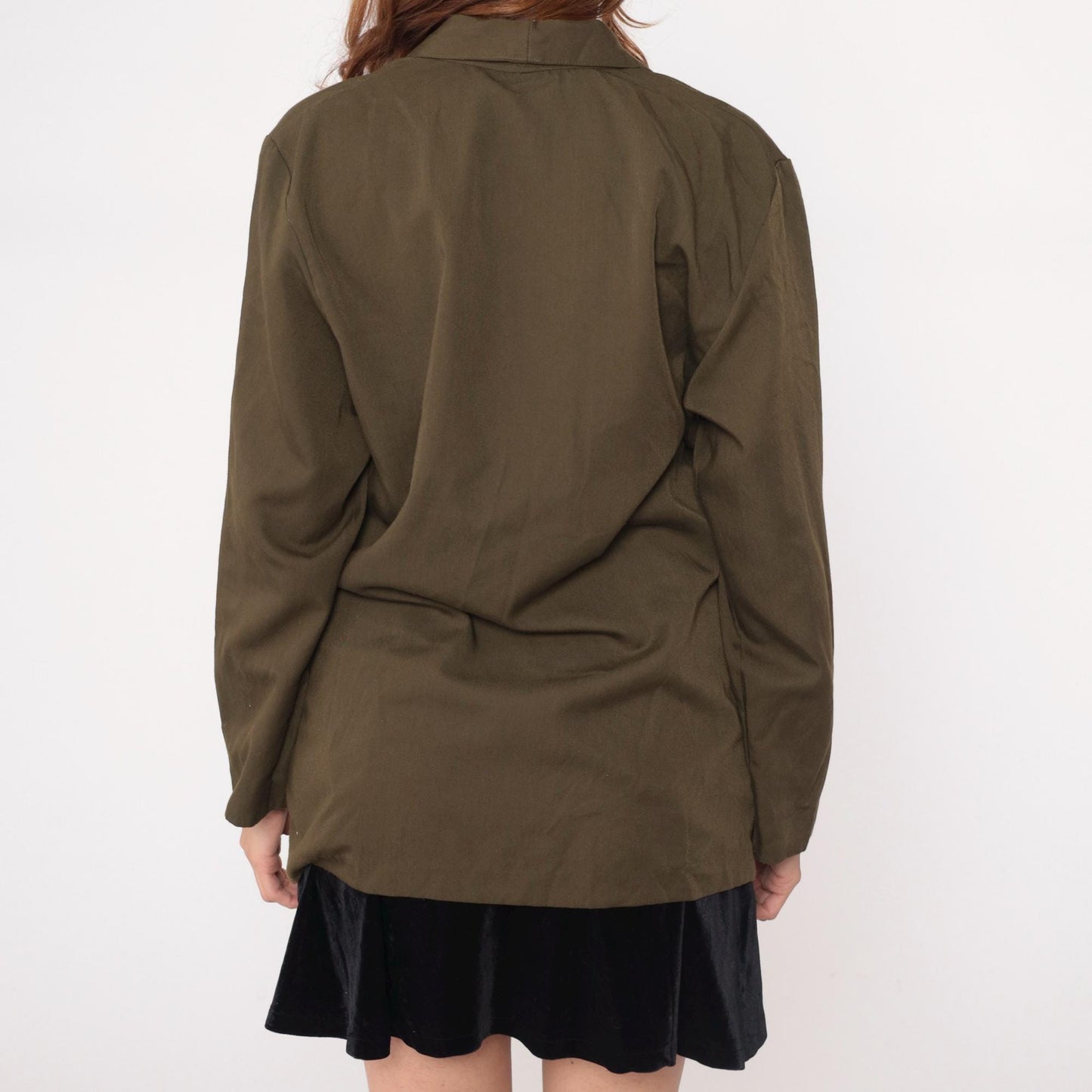 90s Olive Green Blazer Single Button Shawl Collar Jacket Medium M