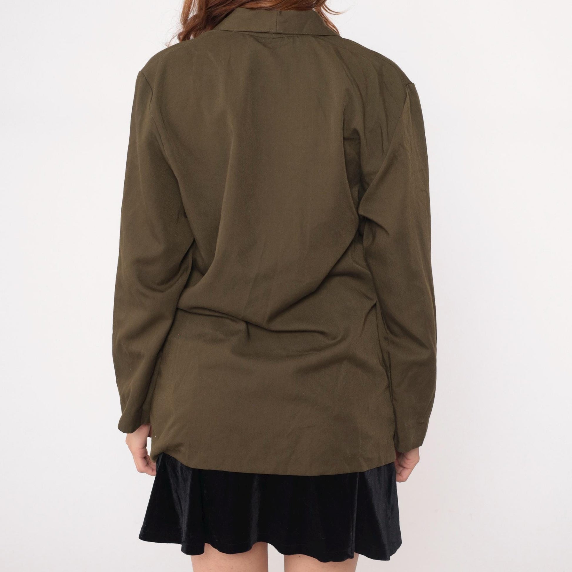 90s Olive Green Blazer Single Button Shawl Collar Jacket Medium M
