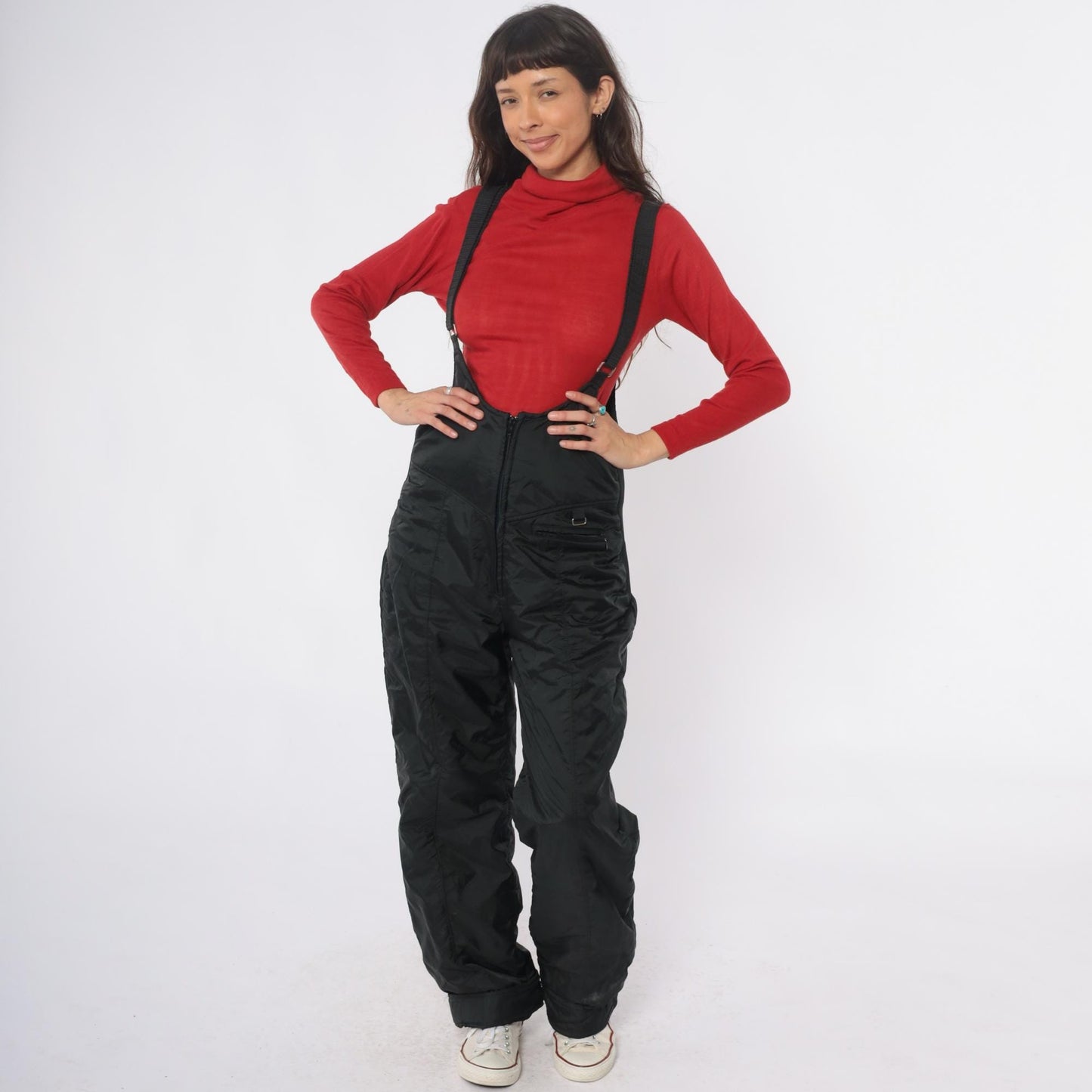 90s UA Sport Black Ski Overalls Insulated Suspender Straps Medium