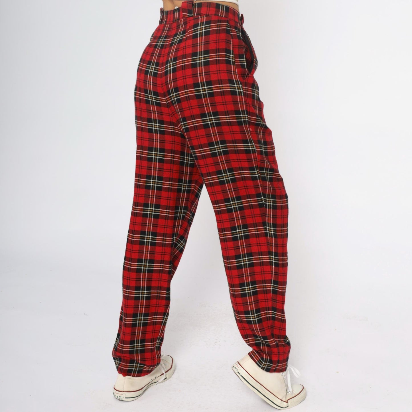 90s Chinicci Red Tartan High-Waist Pleated Trousers Medium