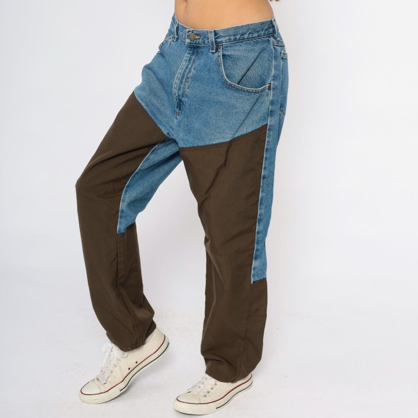 Y2K Wrangler Work Jeans Two Tone Denim Nylon Straight Leg Men's 36x30