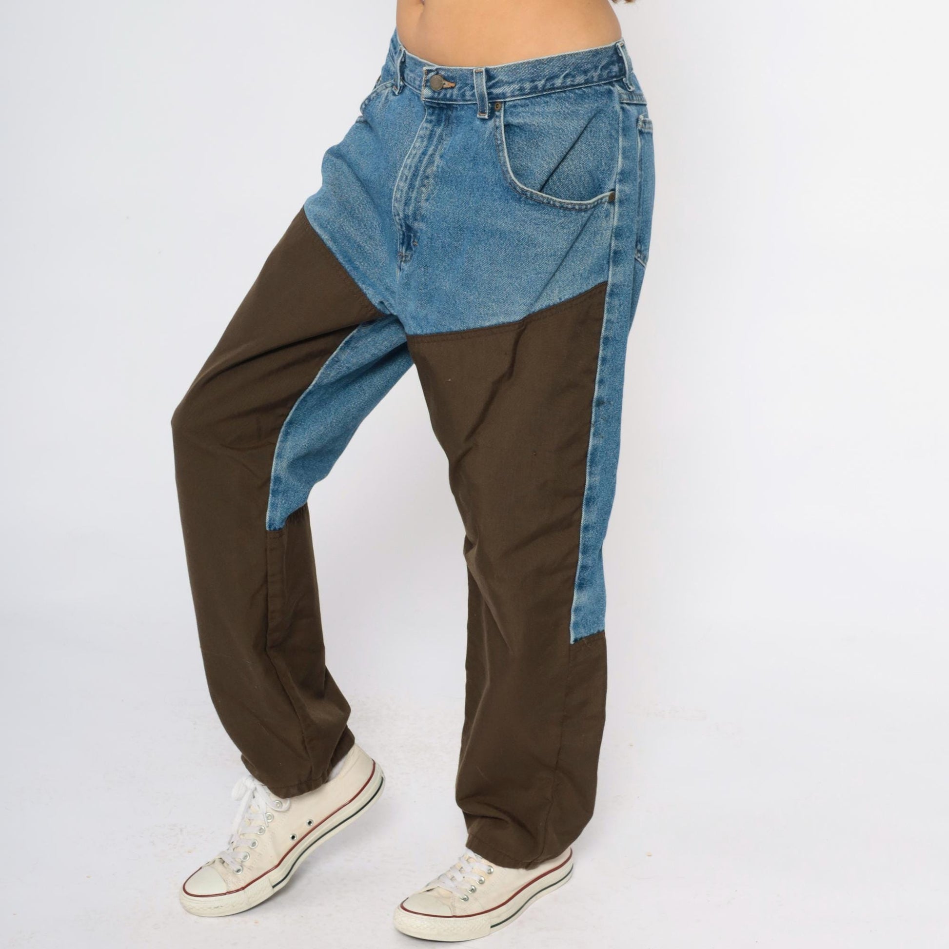 Y2K Wrangler Work Jeans Two Tone Denim Nylon Straight Leg Men's 36x30