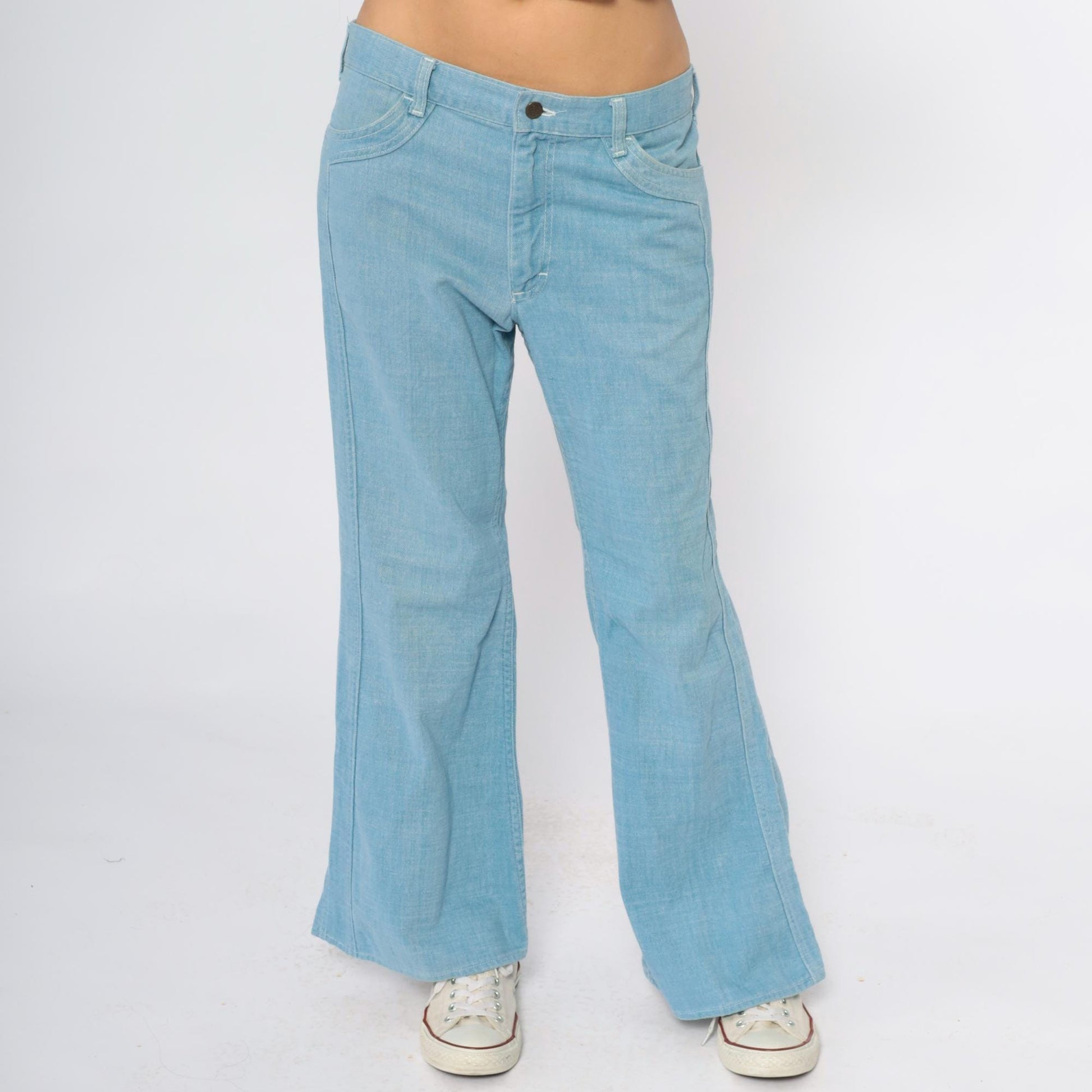 80s Lee Light Blue Flare Jeans High Rise Wide Leg Cotton Denim 33x30