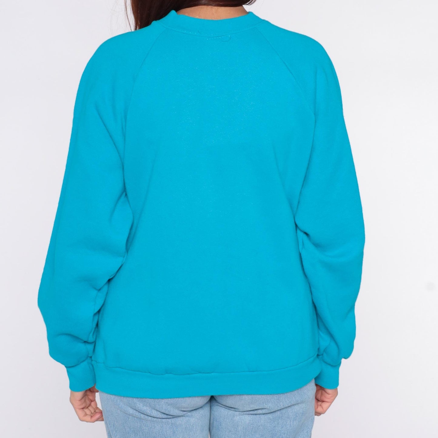 90s Fruit of the Loom Turquoise Crewneck Sweatshirt Raglan Pullover Extra Large XL