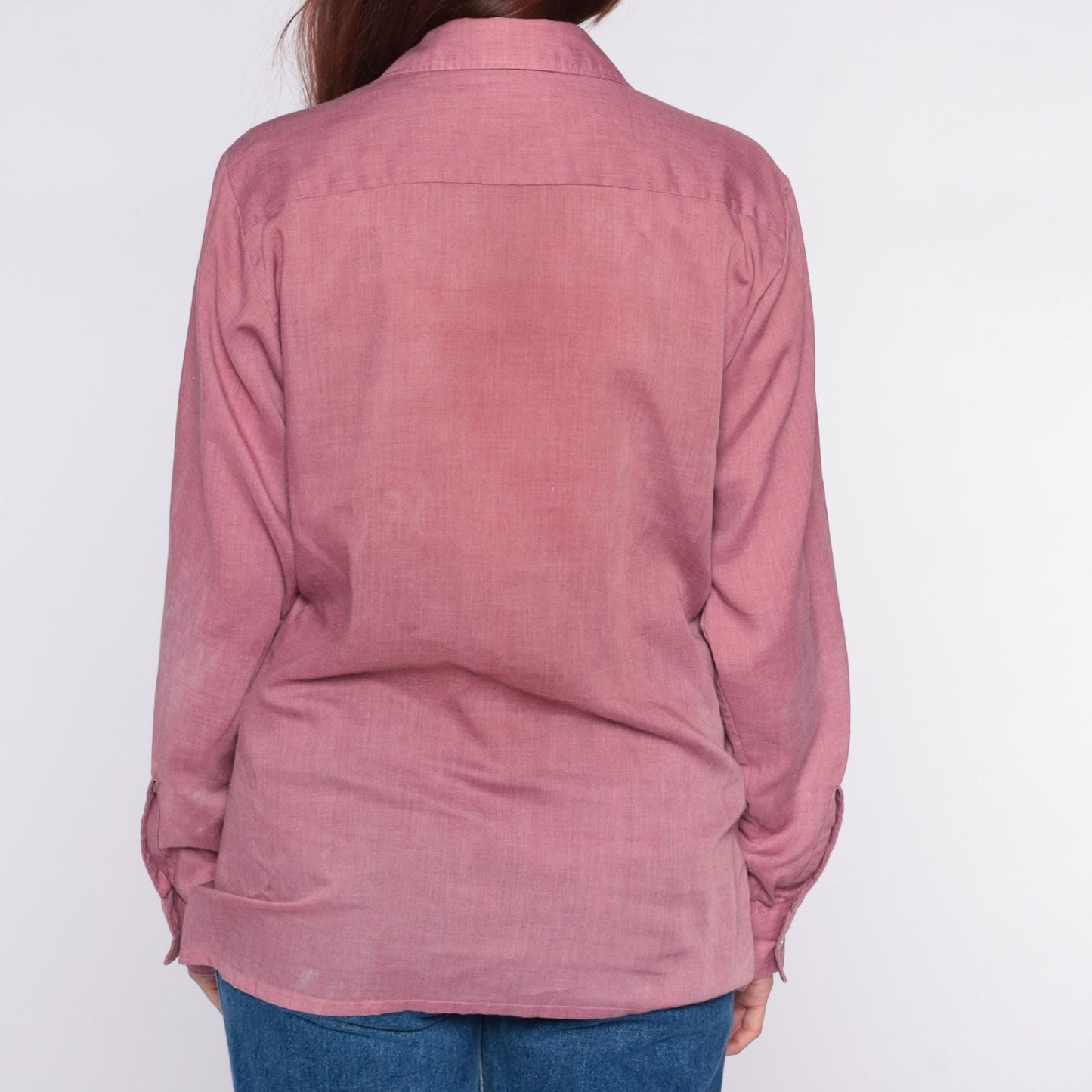 70s BVD Dusty Rose Button-Up Shirt Spread Collar Long Sleeve Small
