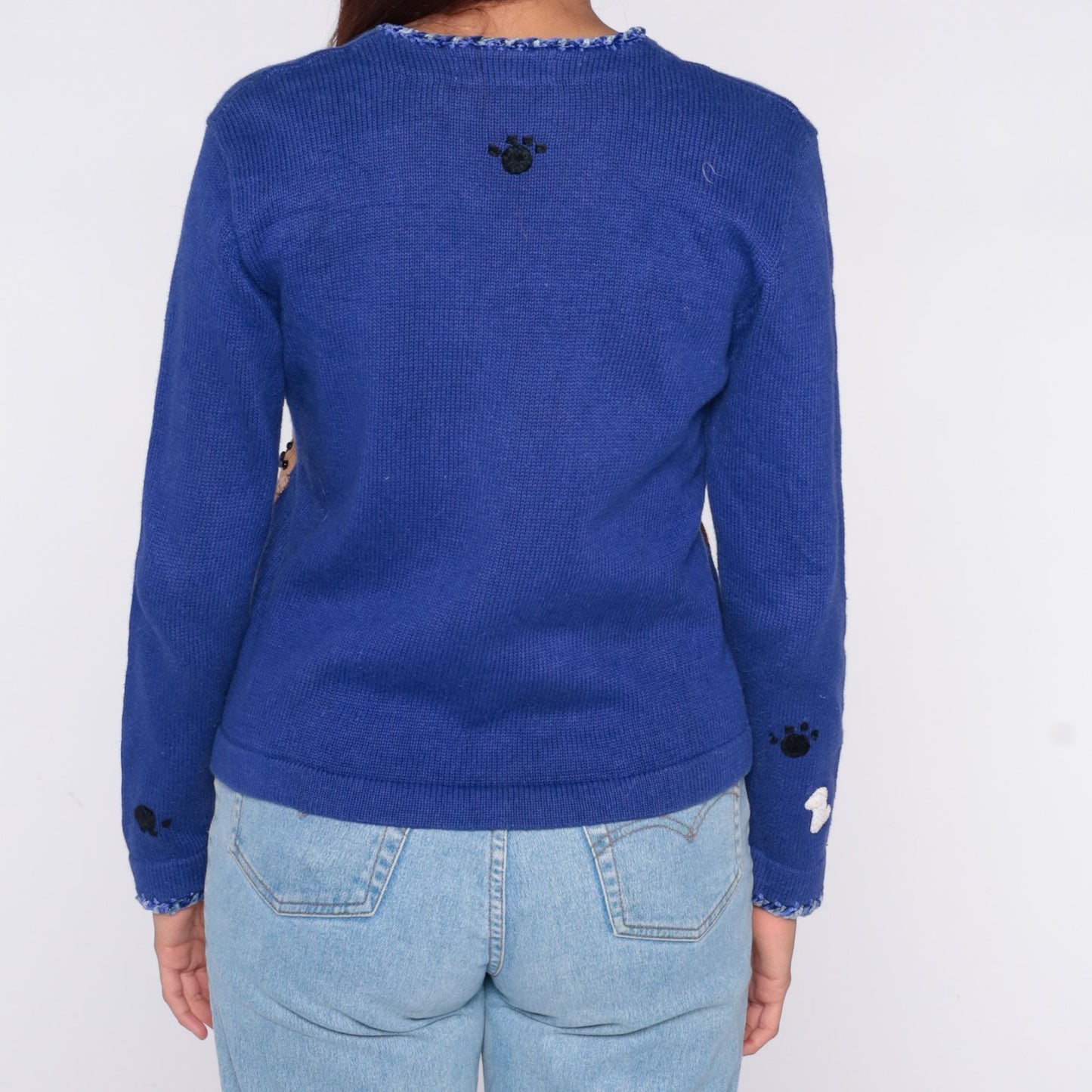 90s Jack B. Quick Dog Cardigan Blue Embroidered Puppy Paw Print Small