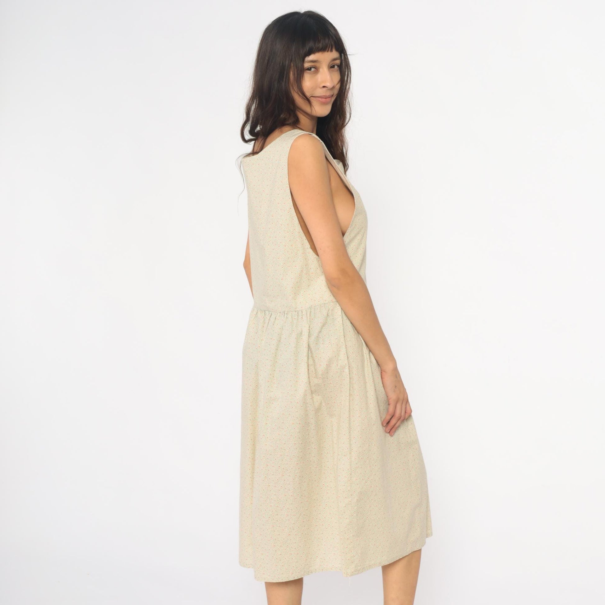 90s Cream Floral Appliqué Drop Waist Midi Dress – Shopexile