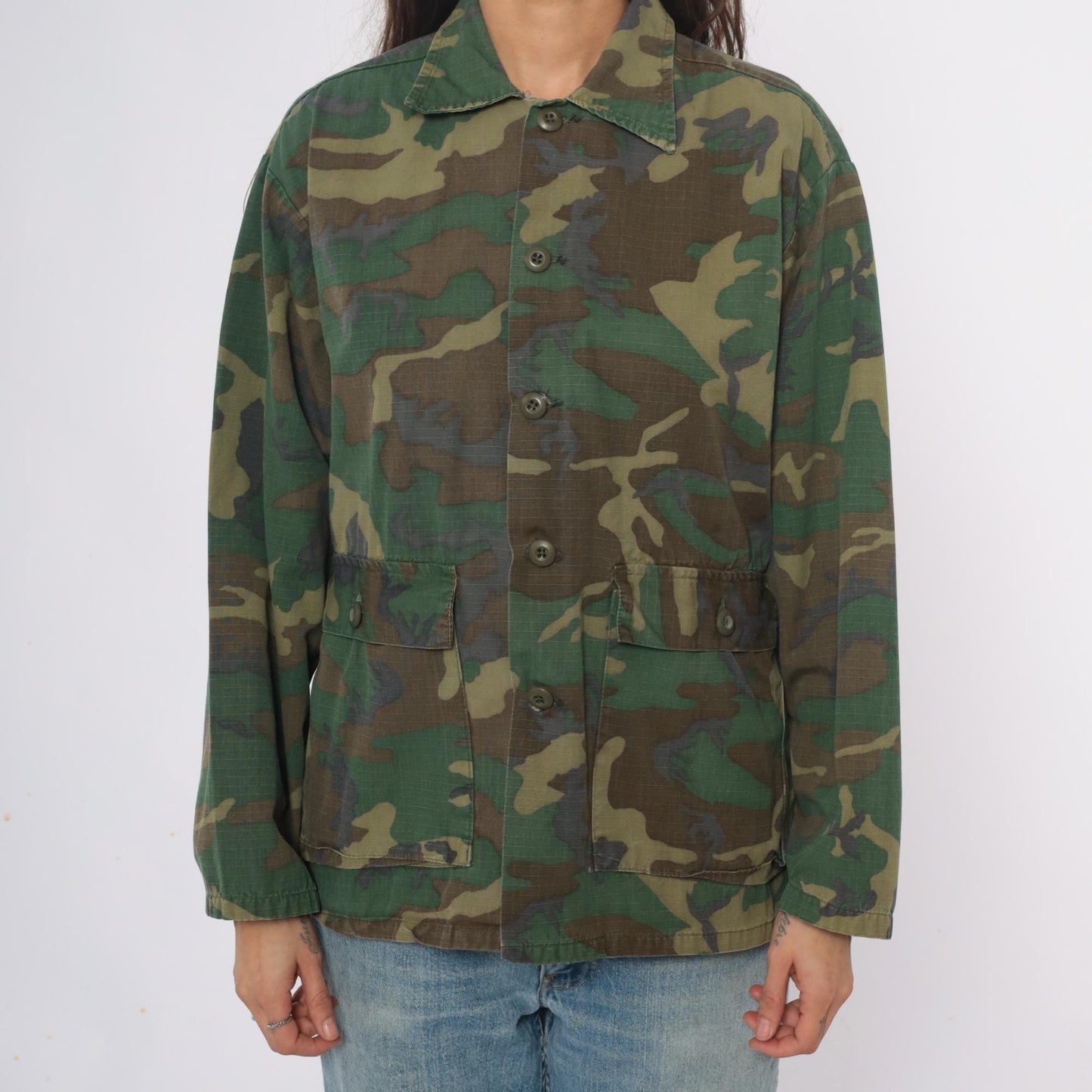 90s Woodland Camo Jacket Military Field Green Brown Utility Medium