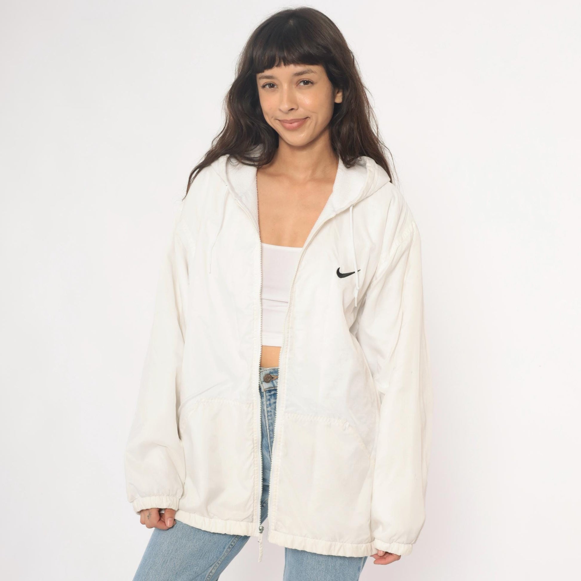 90s Nike Air Windbreaker Hooded Full Zip Jacket White Nylon Large L