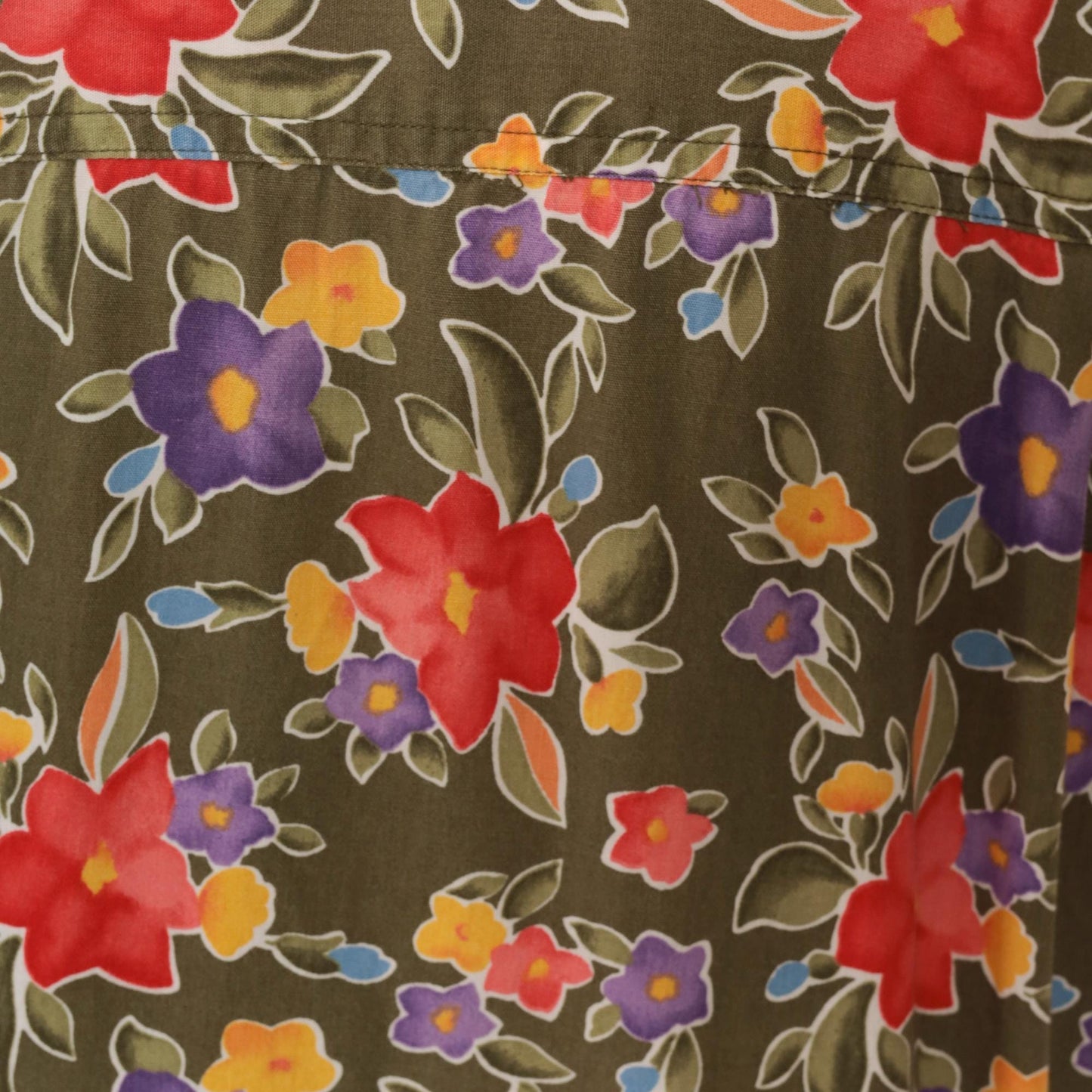 90s Liz Sport Floral Camp Collar Shirt Olive Green Cotton Small S