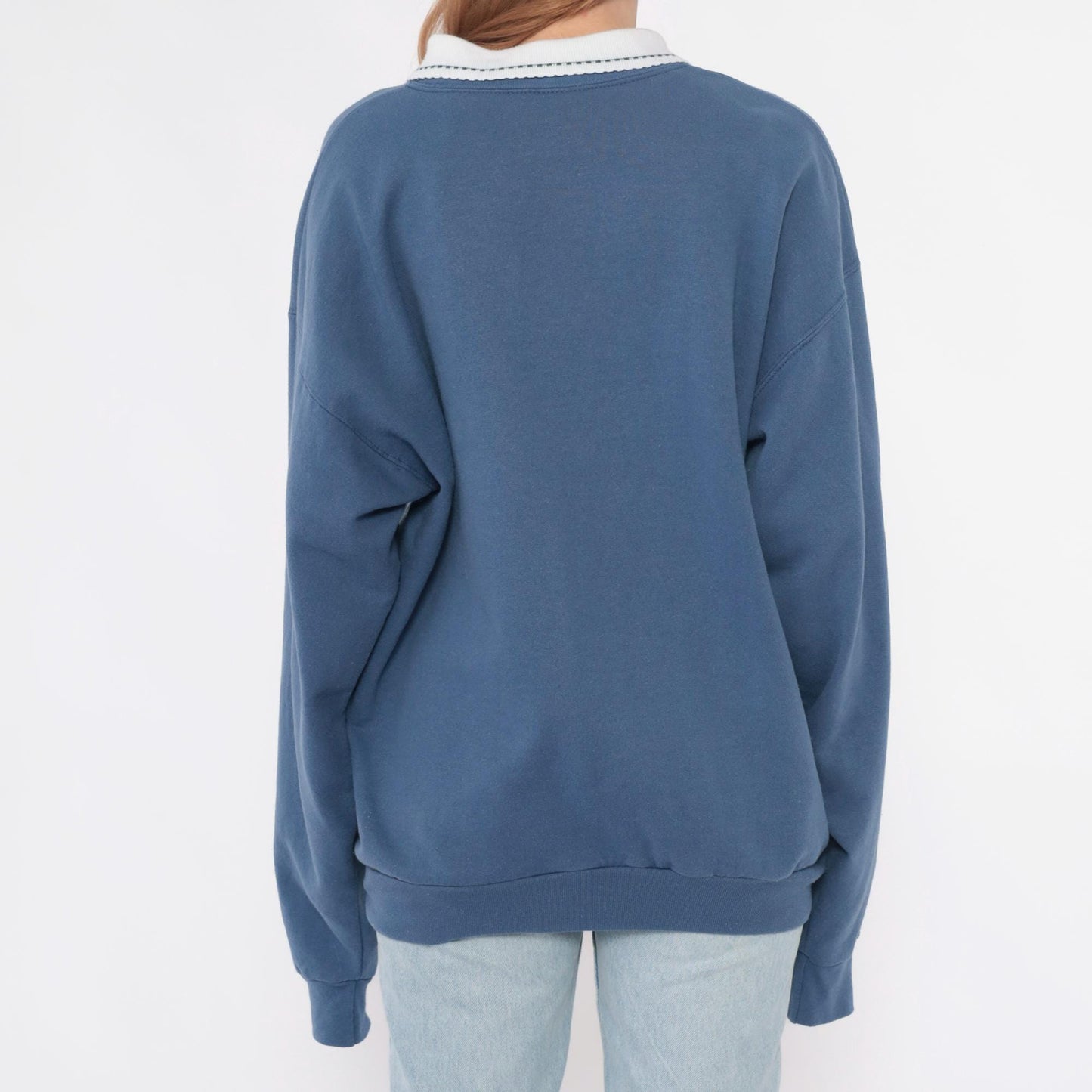 90s Morning Sun Butterfly Embroidered Sweatshirt Dusty Blue Peter Pan Collar Large