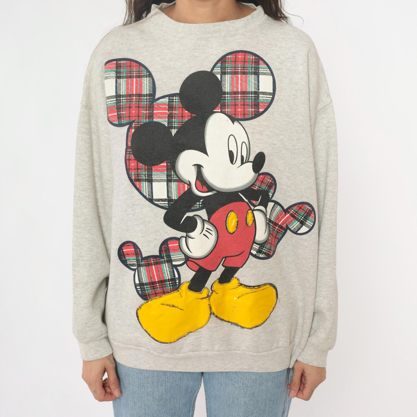 90s Mickey Unlimited Sweatshirt Grey Plaid Graphic Crewneck Extra Large XL