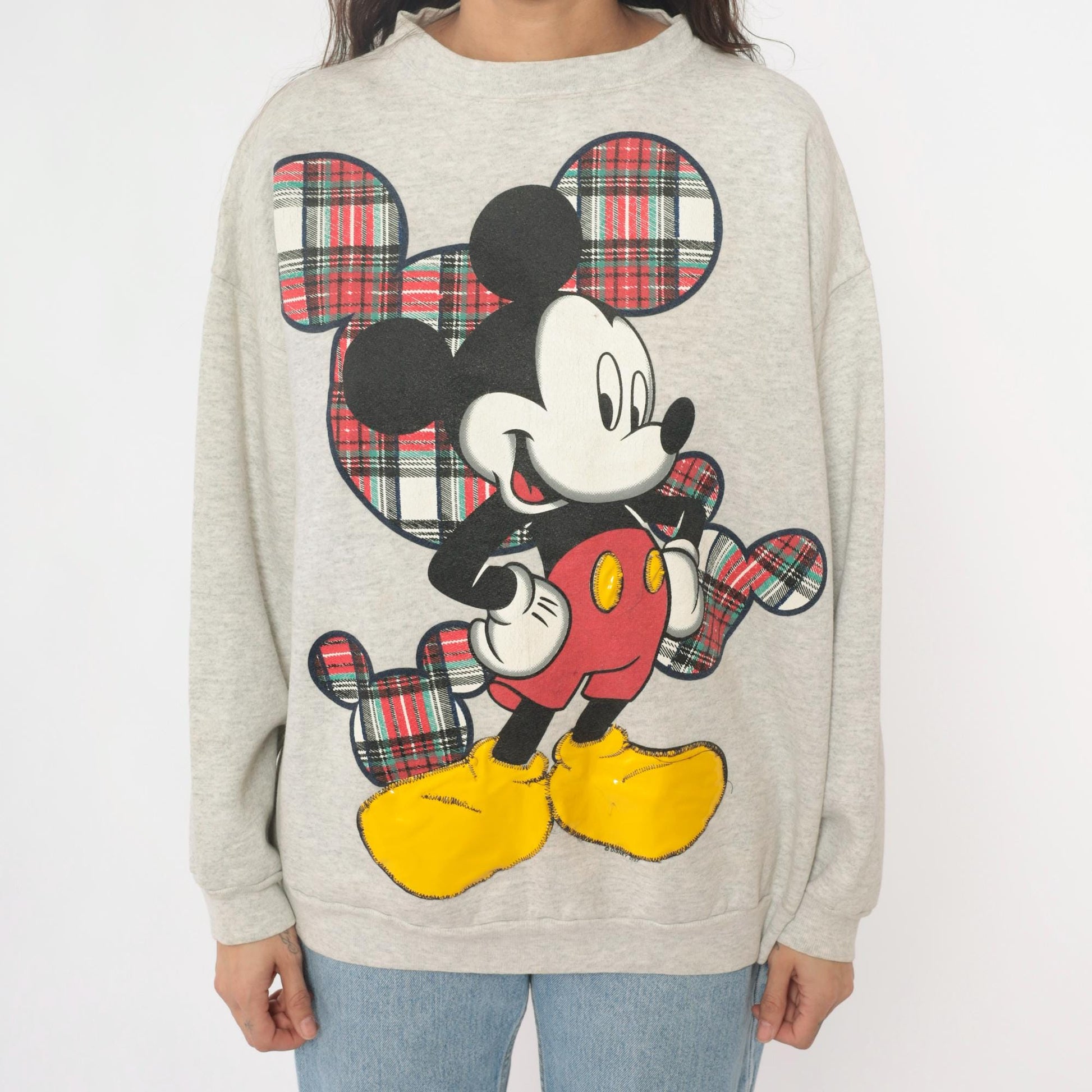 90s Mickey Unlimited Sweatshirt Grey Plaid Graphic Crewneck Extra Large XL