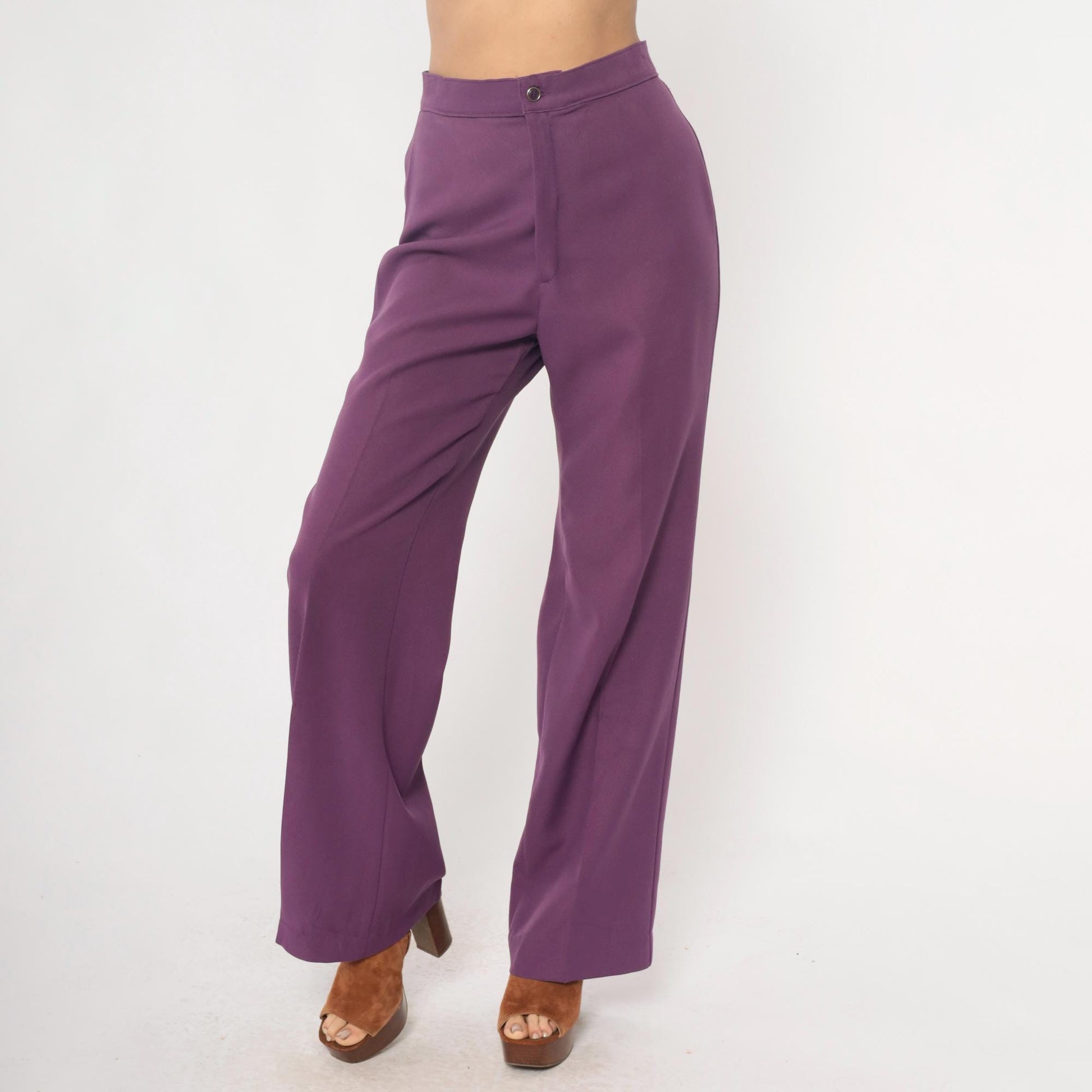 70s Levi's Purple High Waisted Wide Leg Trousers Medium M