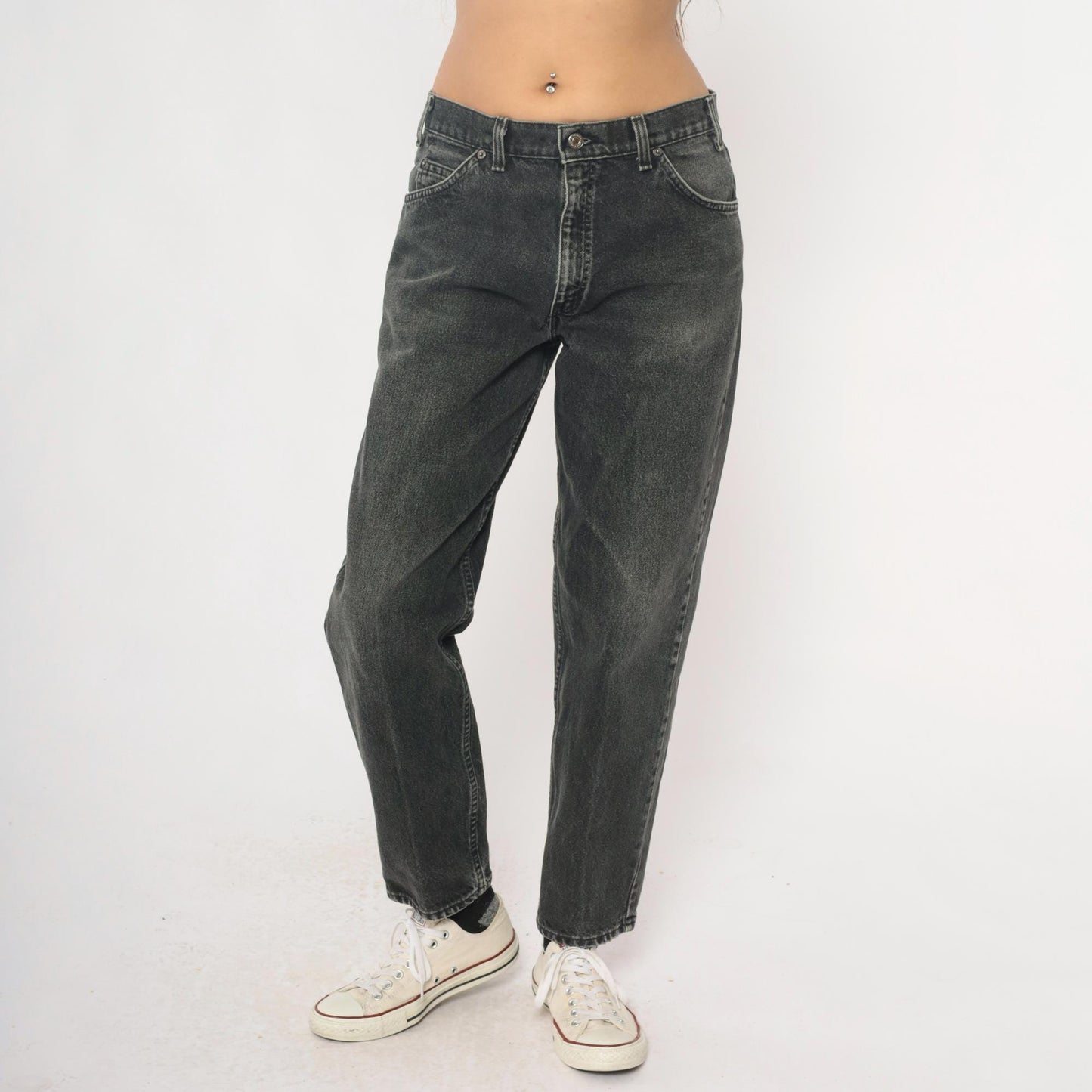 90s Levi's 550 Black Faded Denim High Waist Straight Leg Jeans 33