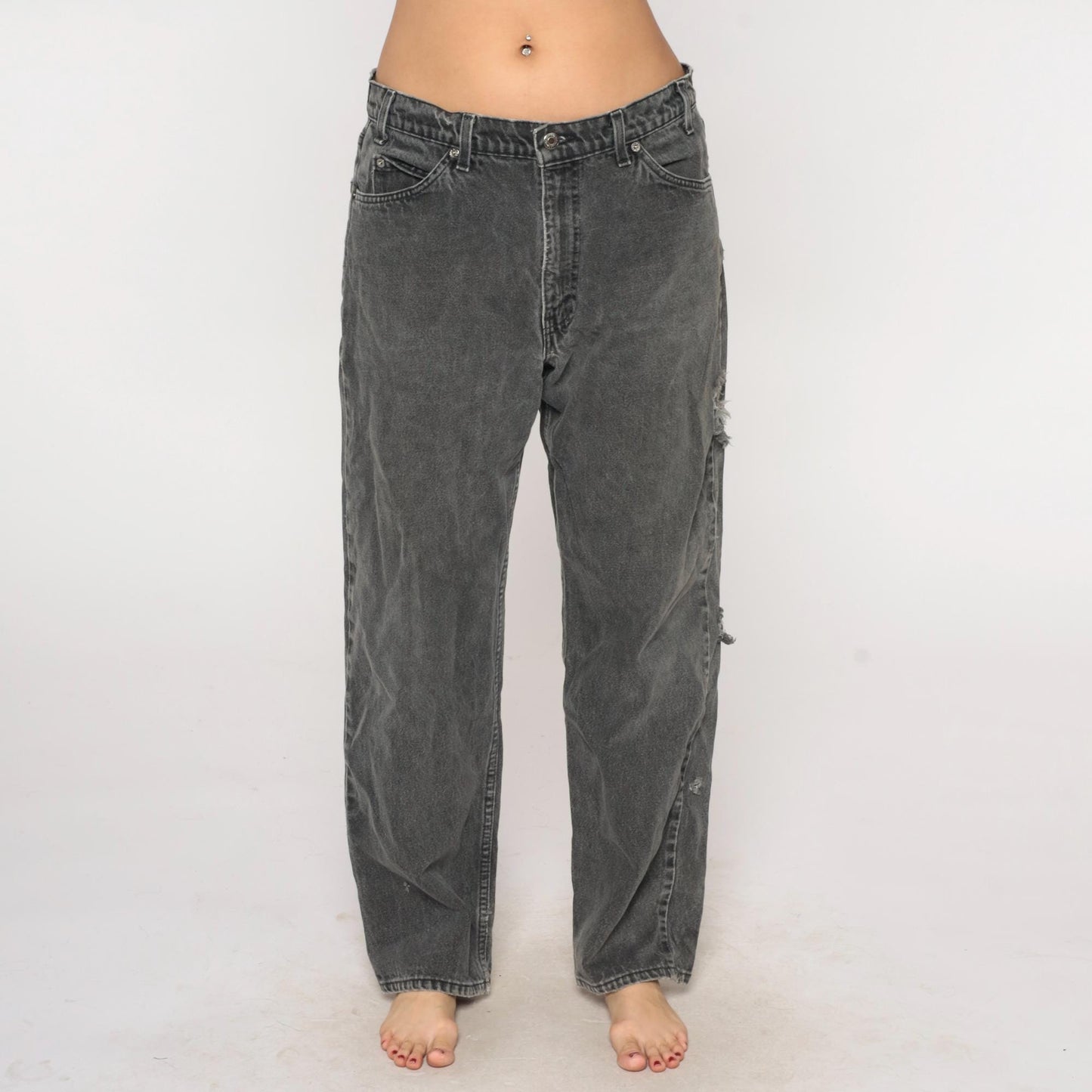 90s Levi's 550 Black Distressed High Rise Straight Leg Jeans 30x30