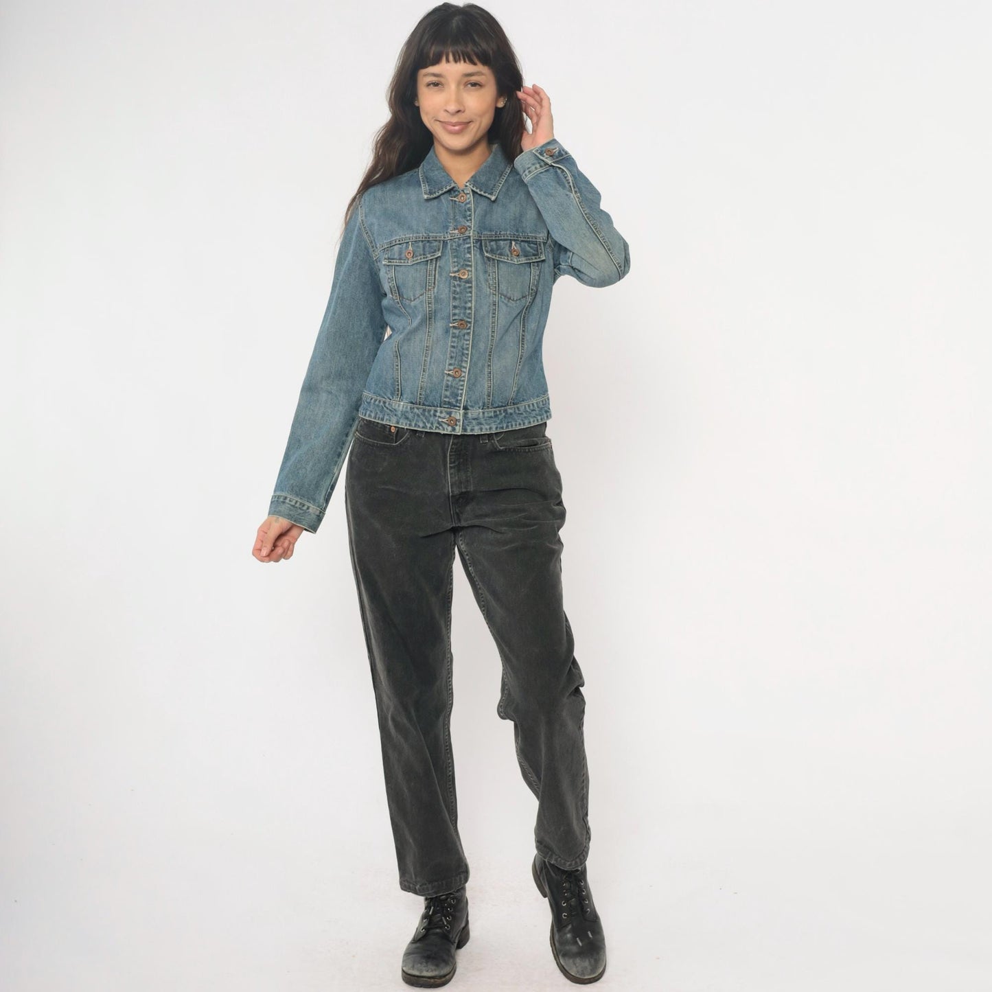 Y2K Gap Light Wash Denim Jacket Princess Seam Fitted Cropped Medium M