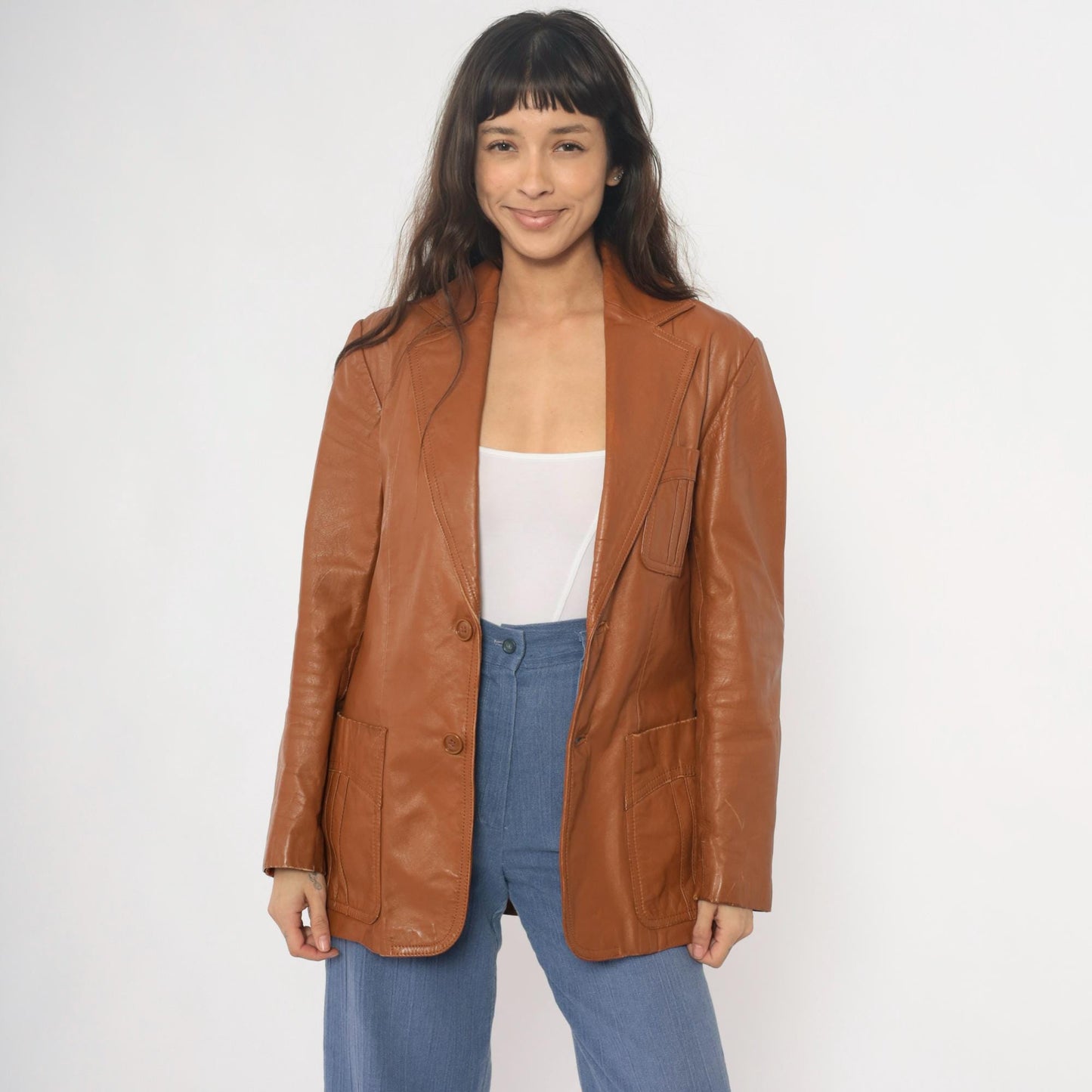 70s Leather of Distinction Tan Leather Blazer Notched Lapel Medium
