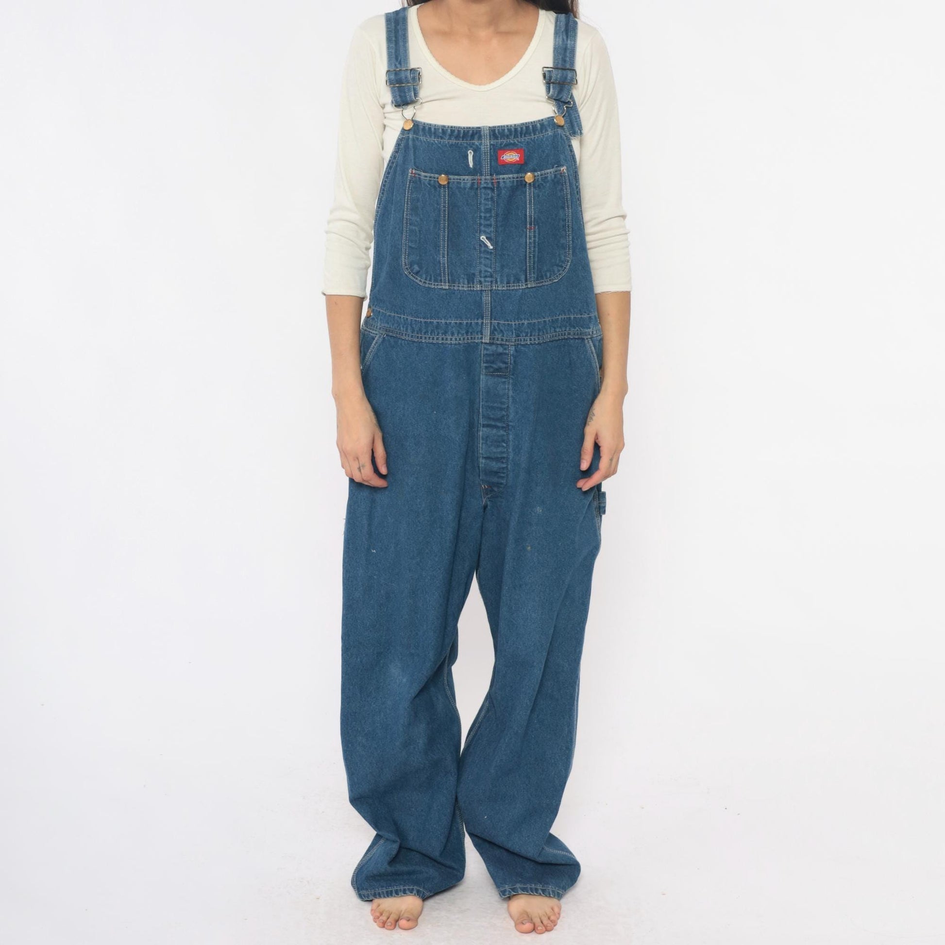 90s Dickies Denim Overalls Blue Cotton Bib Wide Leg Extra Large XL