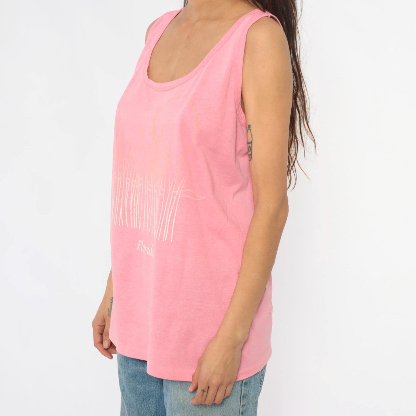 90s Florida Pink Tank Top Sunset Graphic Scoop Neck Extra Large XL