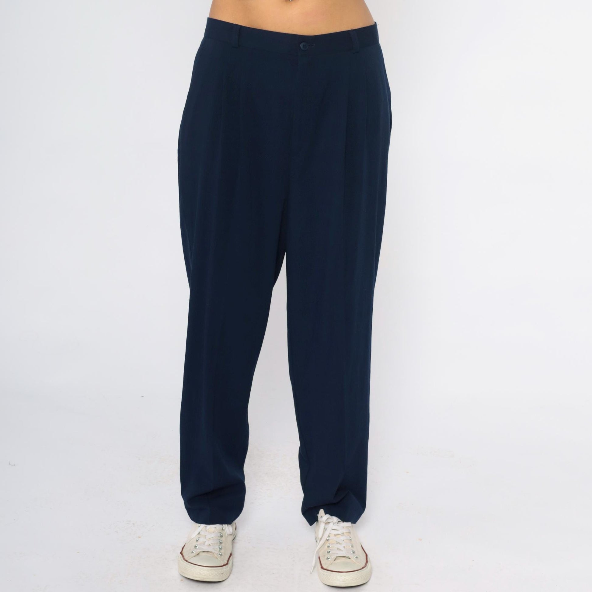 80s Briggs New York Navy Trousers High Rise Elastic Waist Straight Leg Large