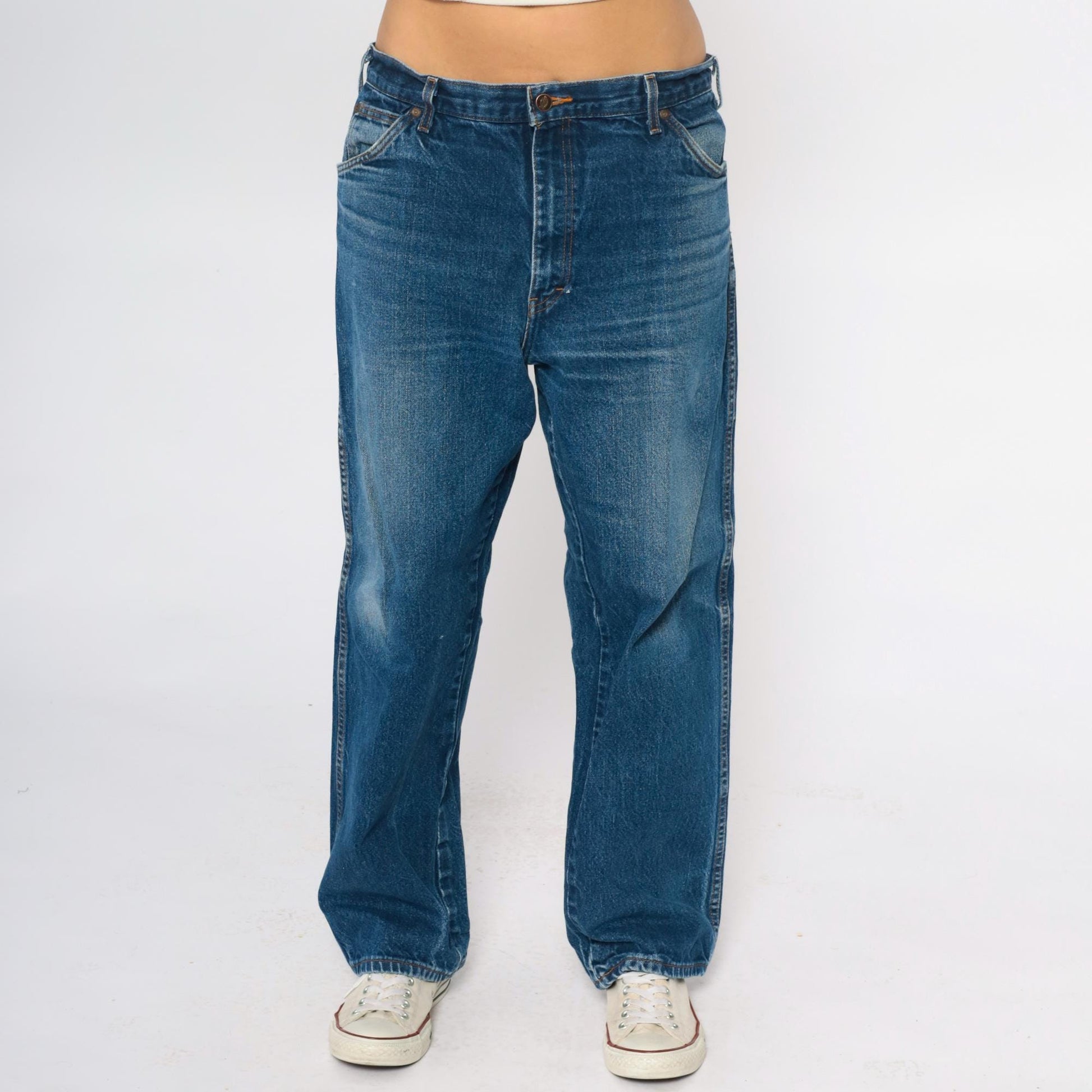 Dickies Y2K Medium Wash Denim Jeans Straight Leg Red Patch XXL