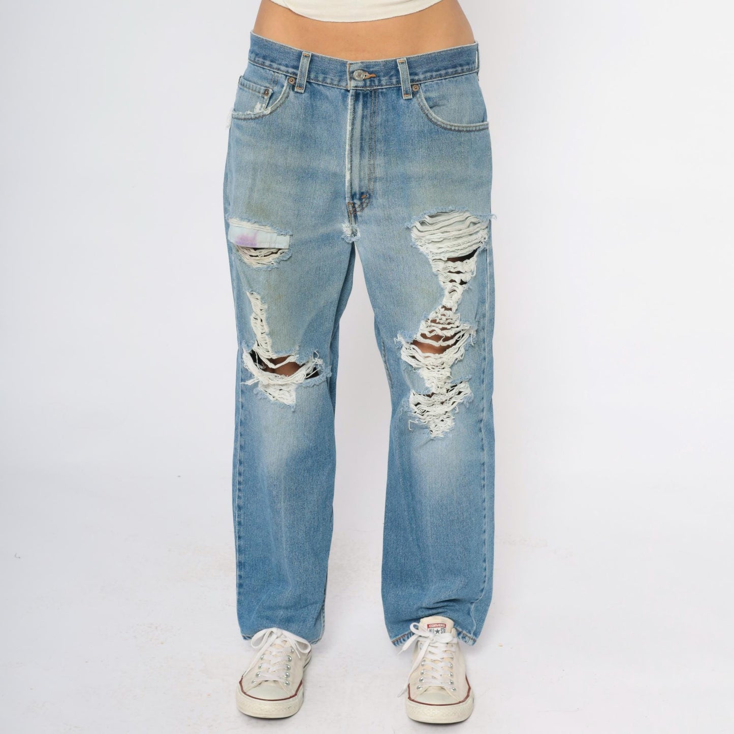 Y2K Levi's 550 Light Wash Distressed Jeans Ripped Thighs Relaxed Fit 34x29