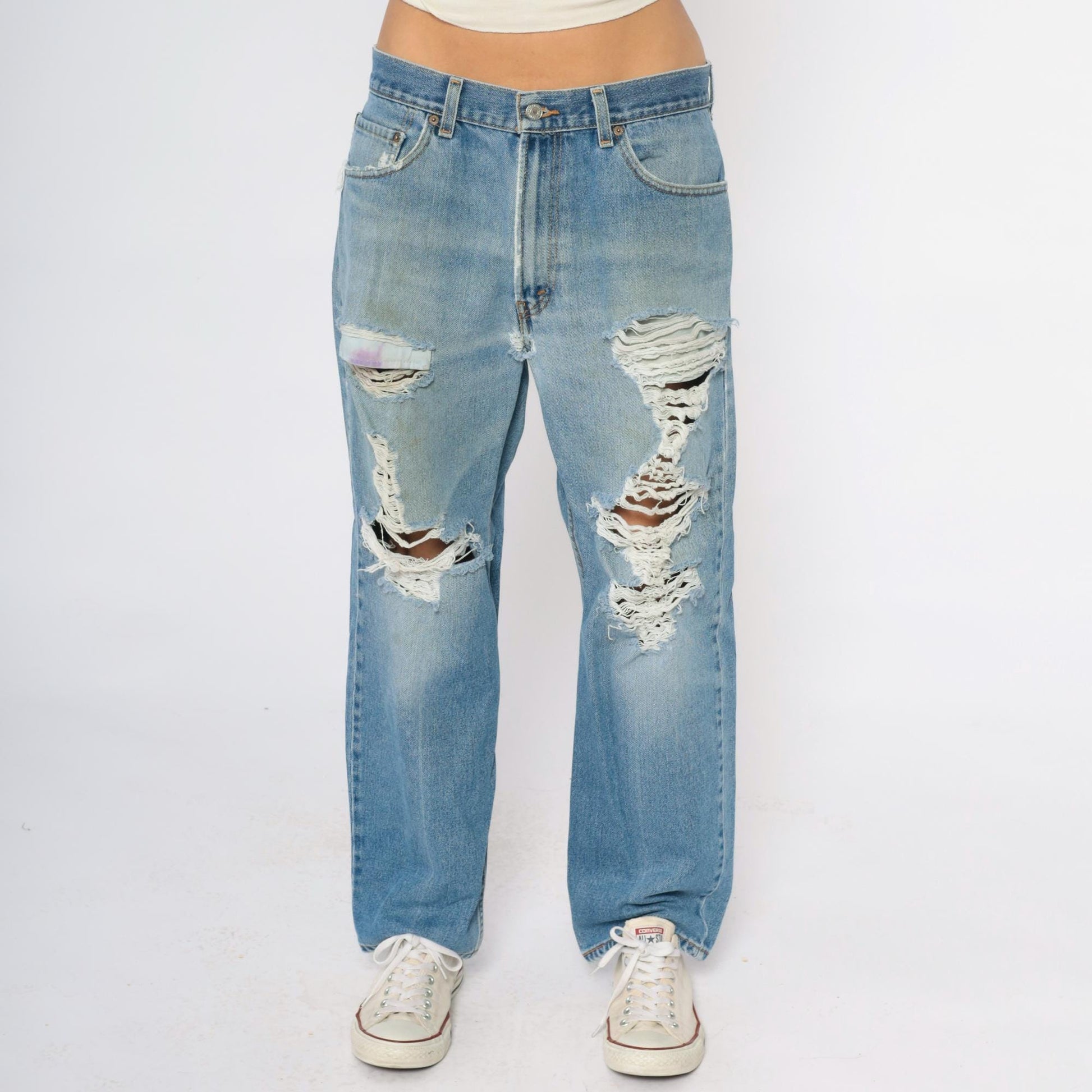 Y2K Levi's 550 Light Wash Distressed Jeans Ripped Thighs Relaxed Fit 34x29