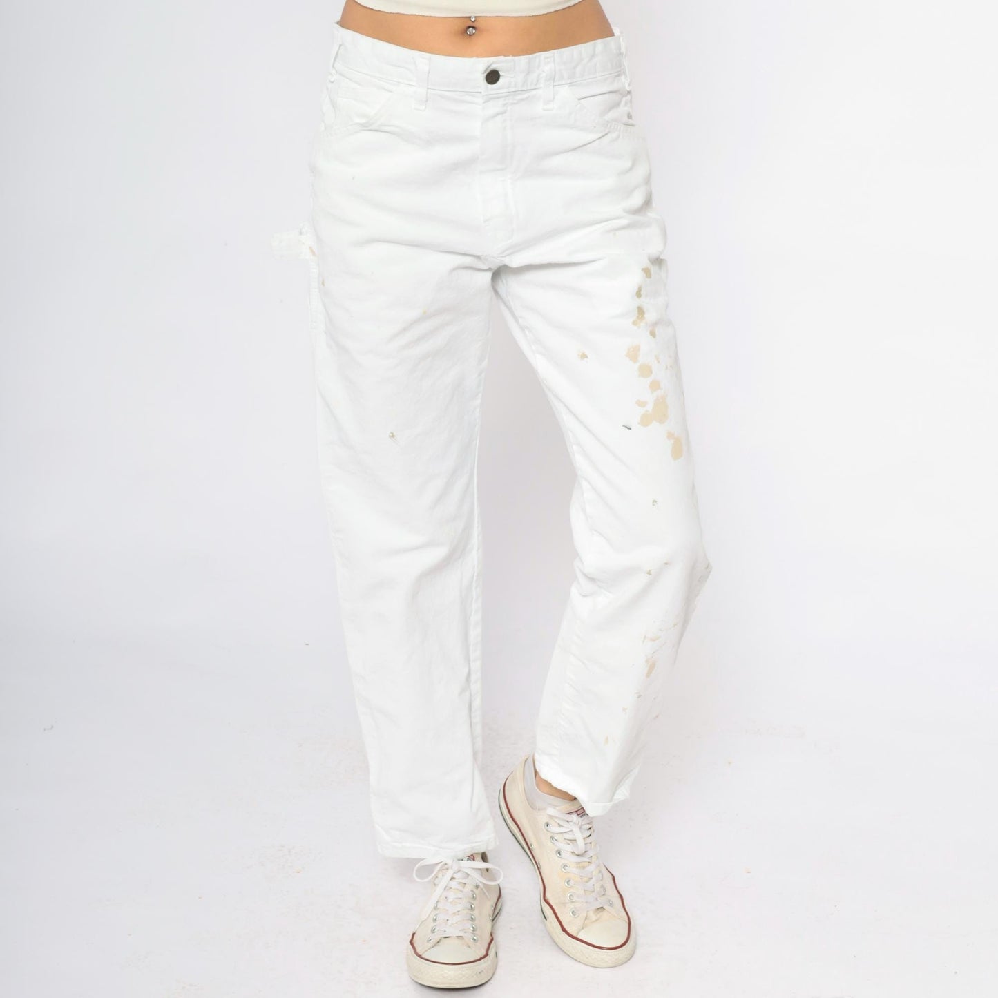 Y2K Dickies White Cargo Pants Distressed Workwear Cotton 32