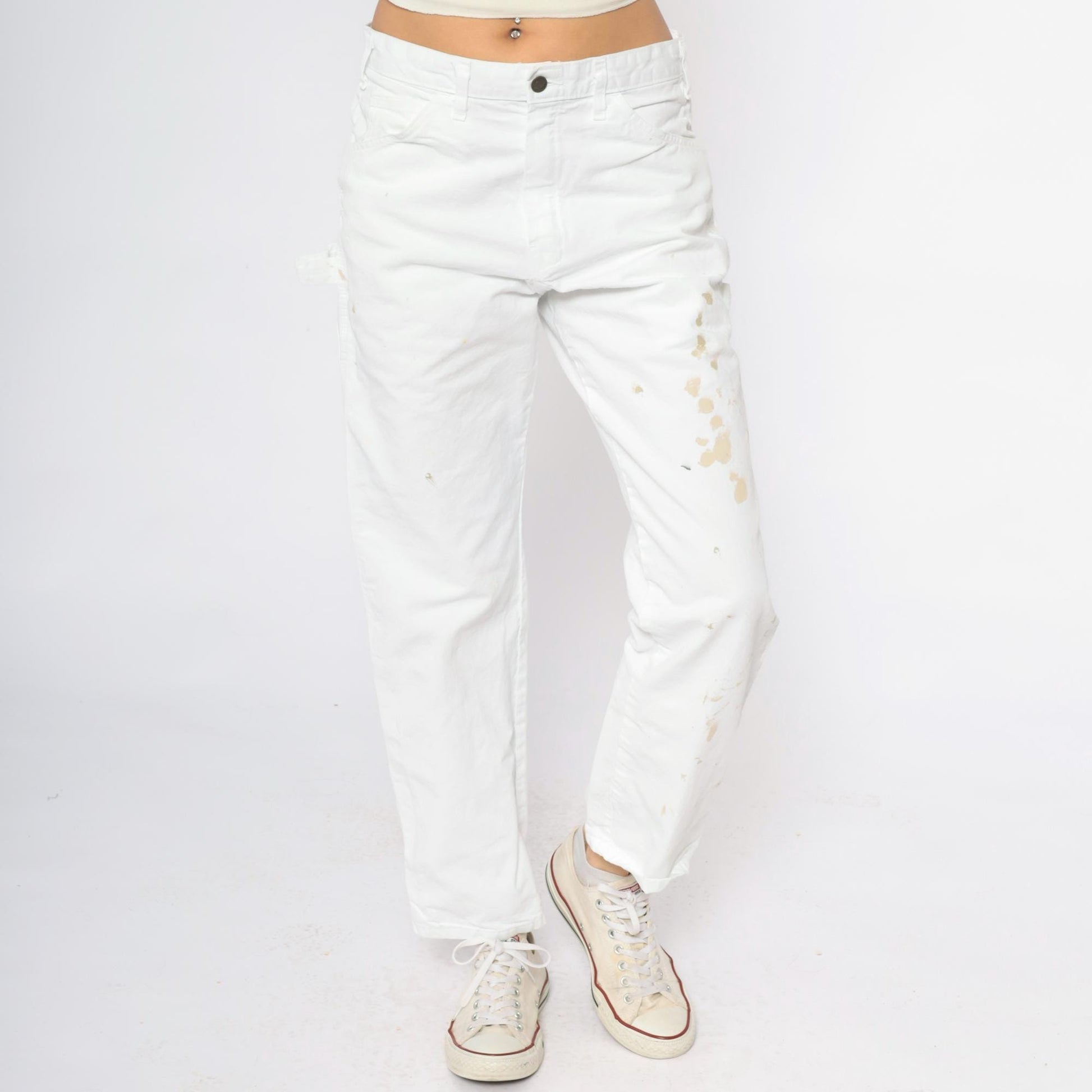 Y2K Dickies White Cargo Pants Distressed Workwear Cotton 32