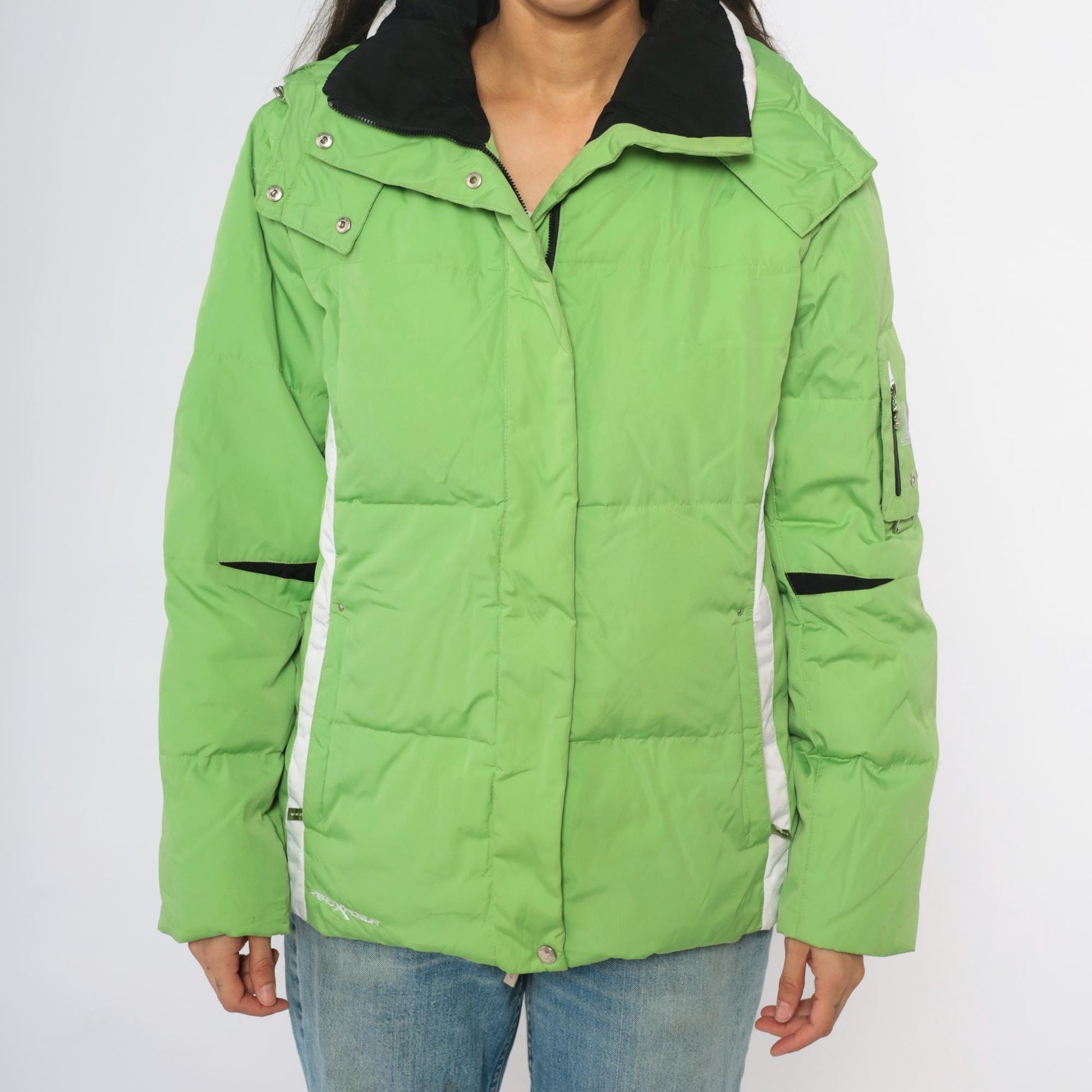 Y2K Zero Xposur Lime Green Colorblock Ski Jacket Hooded Puffer Extra Large