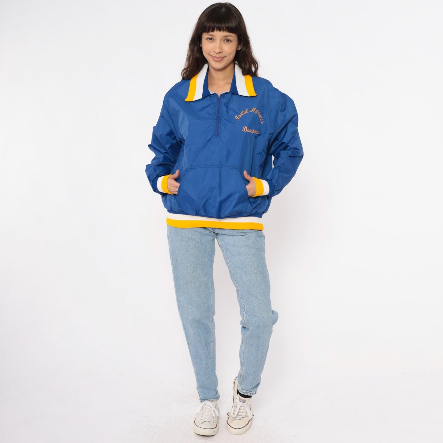 90s Blue Windbreaker Half Zip Pullover Foothill Athletics Embroidered Medium