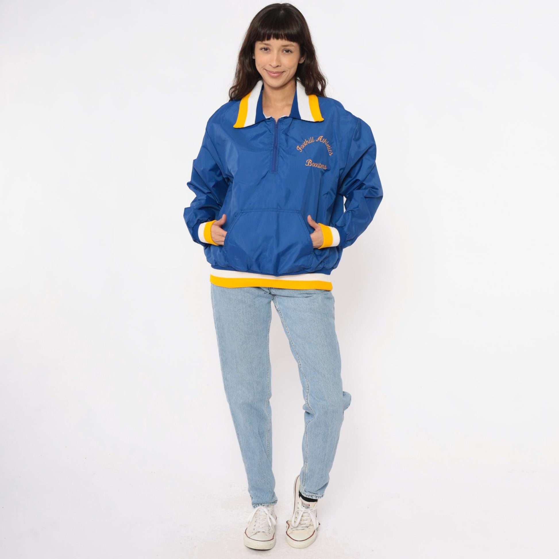 90s Blue Windbreaker Half Zip Pullover Foothill Athletics Embroidered Medium