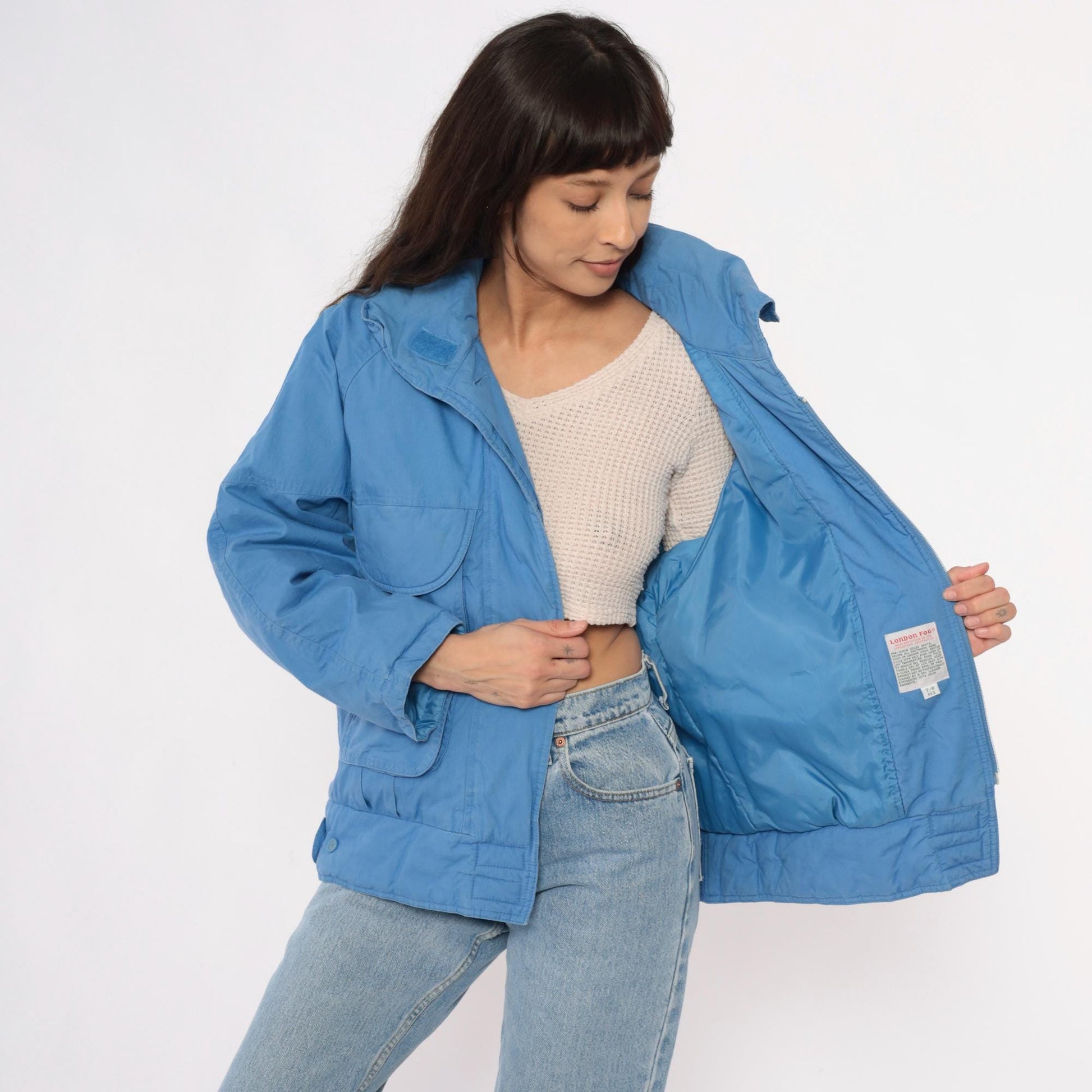 80s London Fog Periwinkle Puffer Jacket Down-Filled Raglan Small