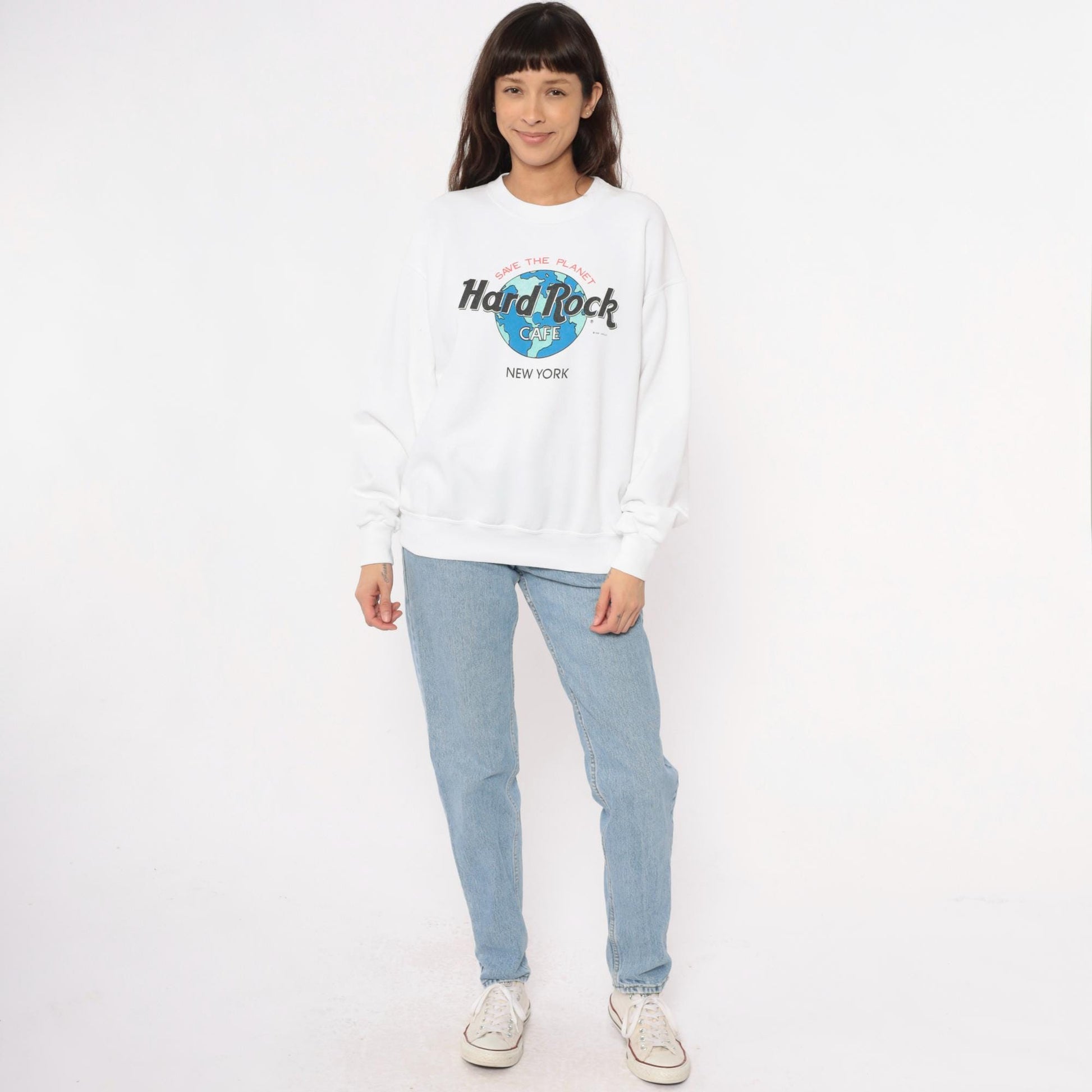90s Hard Rock Cafe New York Sweatshirt White Save The Planet Crewneck Large L