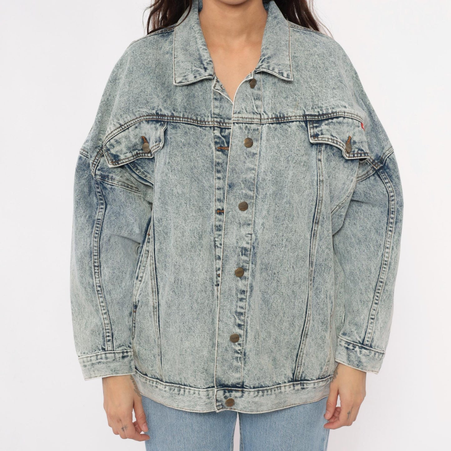 90s Bacini Acid Wash Denim Jacket Light Blue Button Front Small