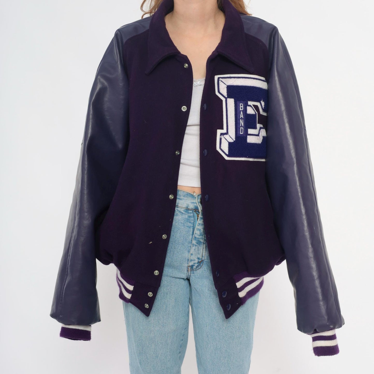 Y2K Neff Purple Varsity Jacket Wool Leather Sleeves Letterman XXL