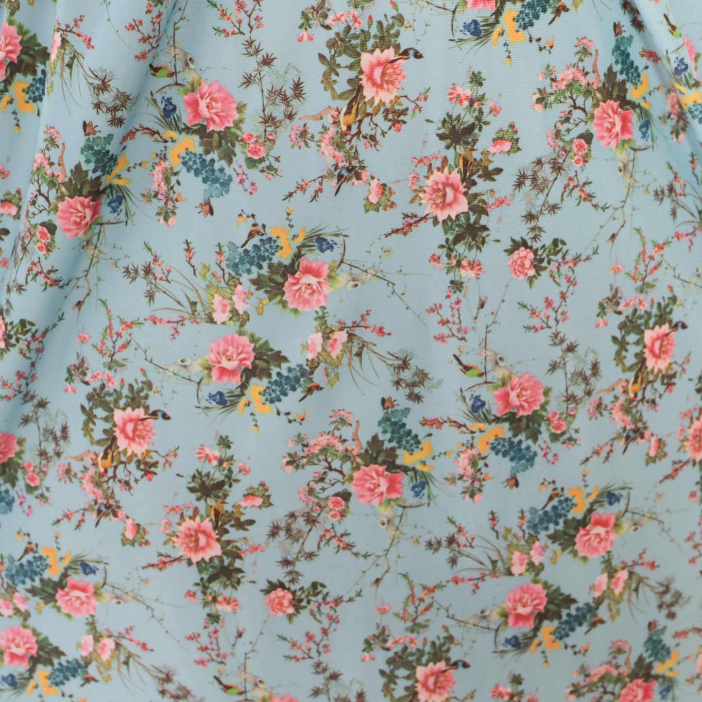 70s Light Blue Floral Maxi Halter Dress Empire Waist Pink Roses Small
