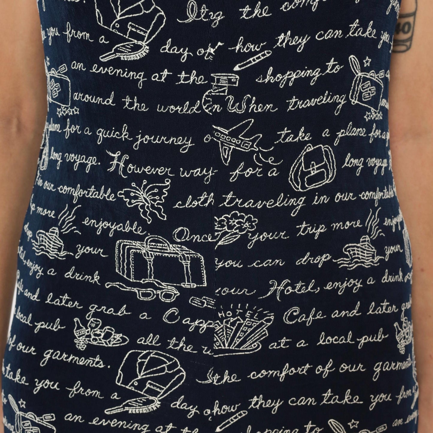 90s Navy Tank Dress Travel Print White Graphic Shift Large L