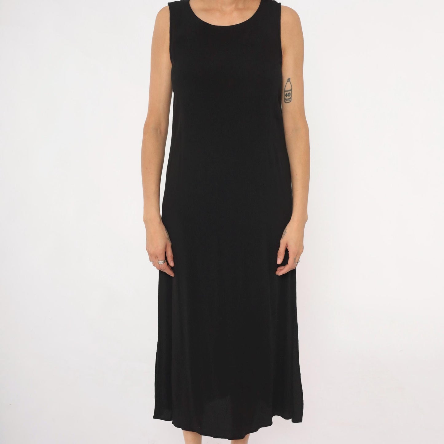 90s Black Maxi Dress Valerie Stevens Petites Sleeveless Column Medium
