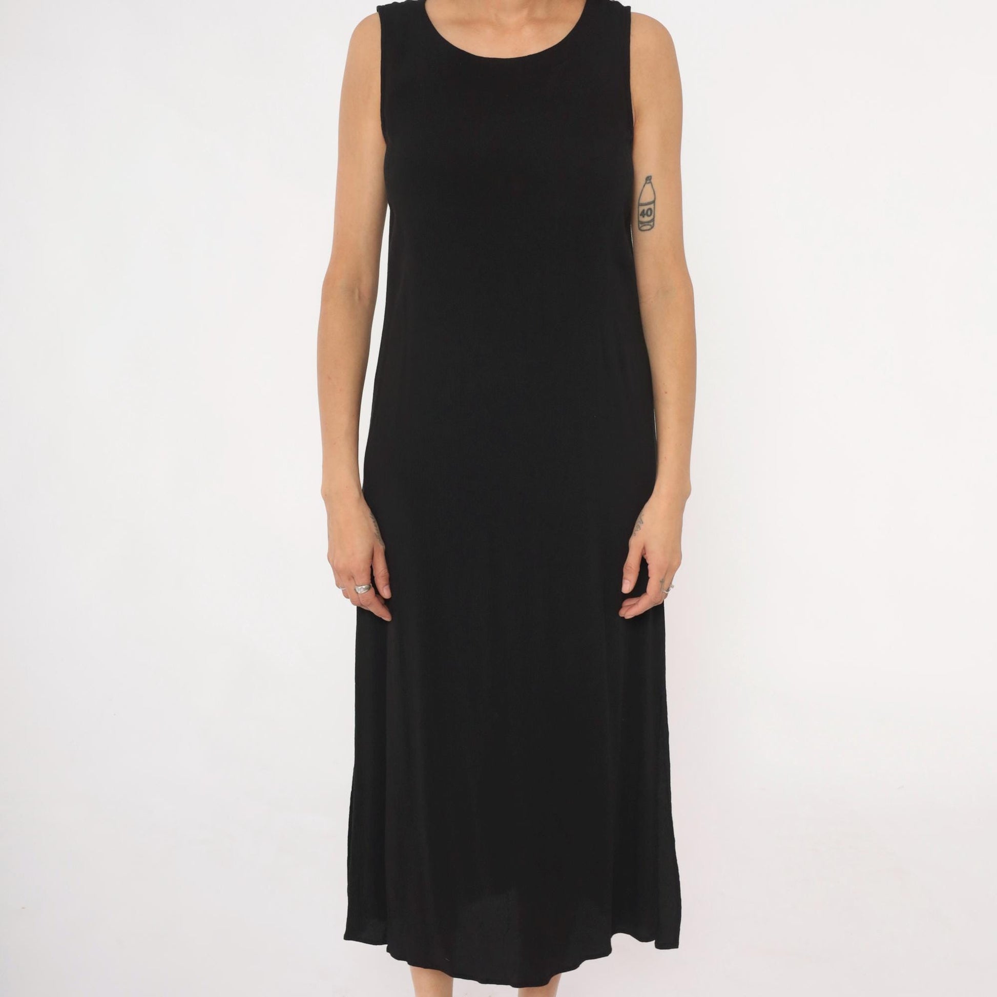 90s Black Maxi Dress Valerie Stevens Petites Sleeveless Column Medium