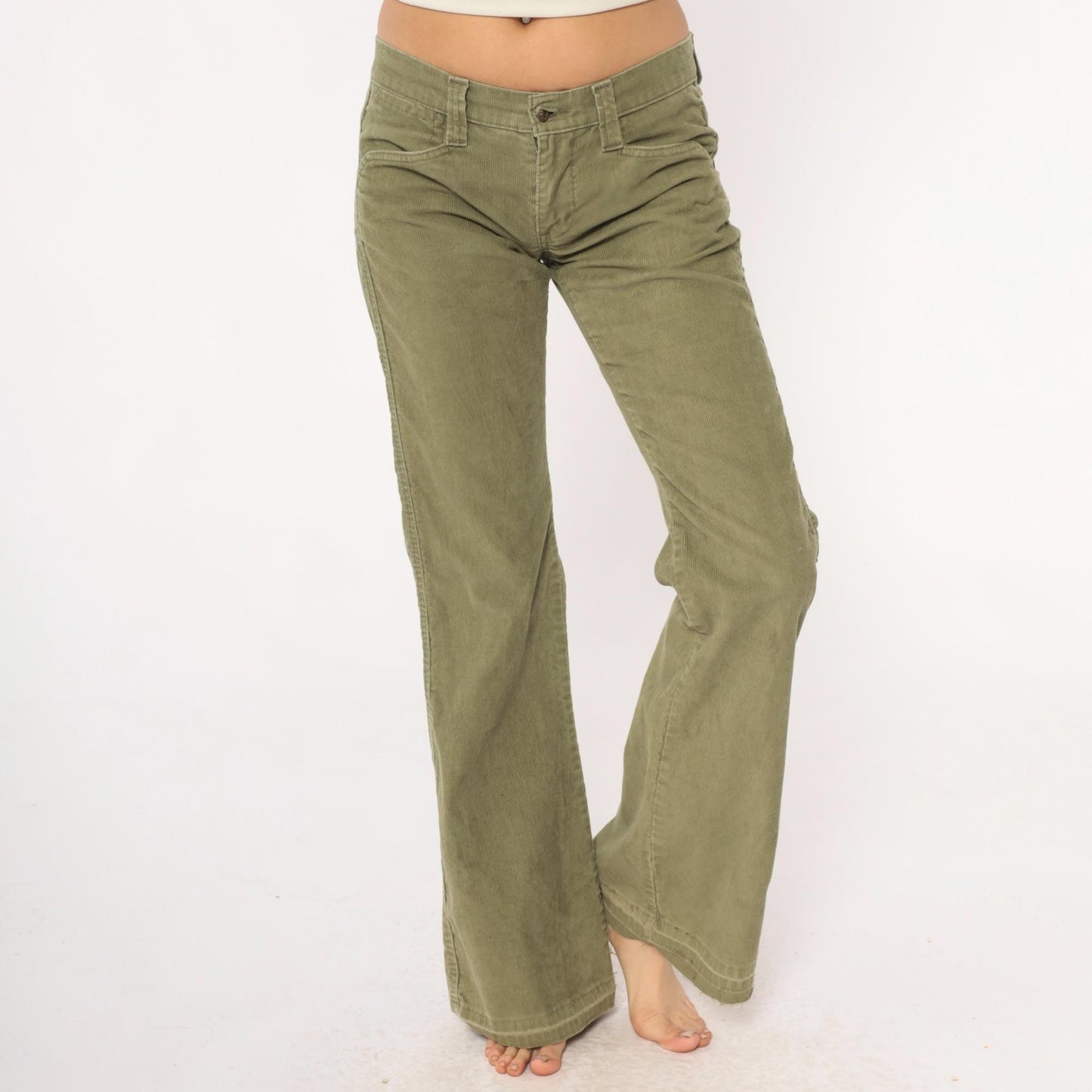 Levi's Y2K Olive Green Corduroy Bootcut Pants Low Rise Flare Leg XS