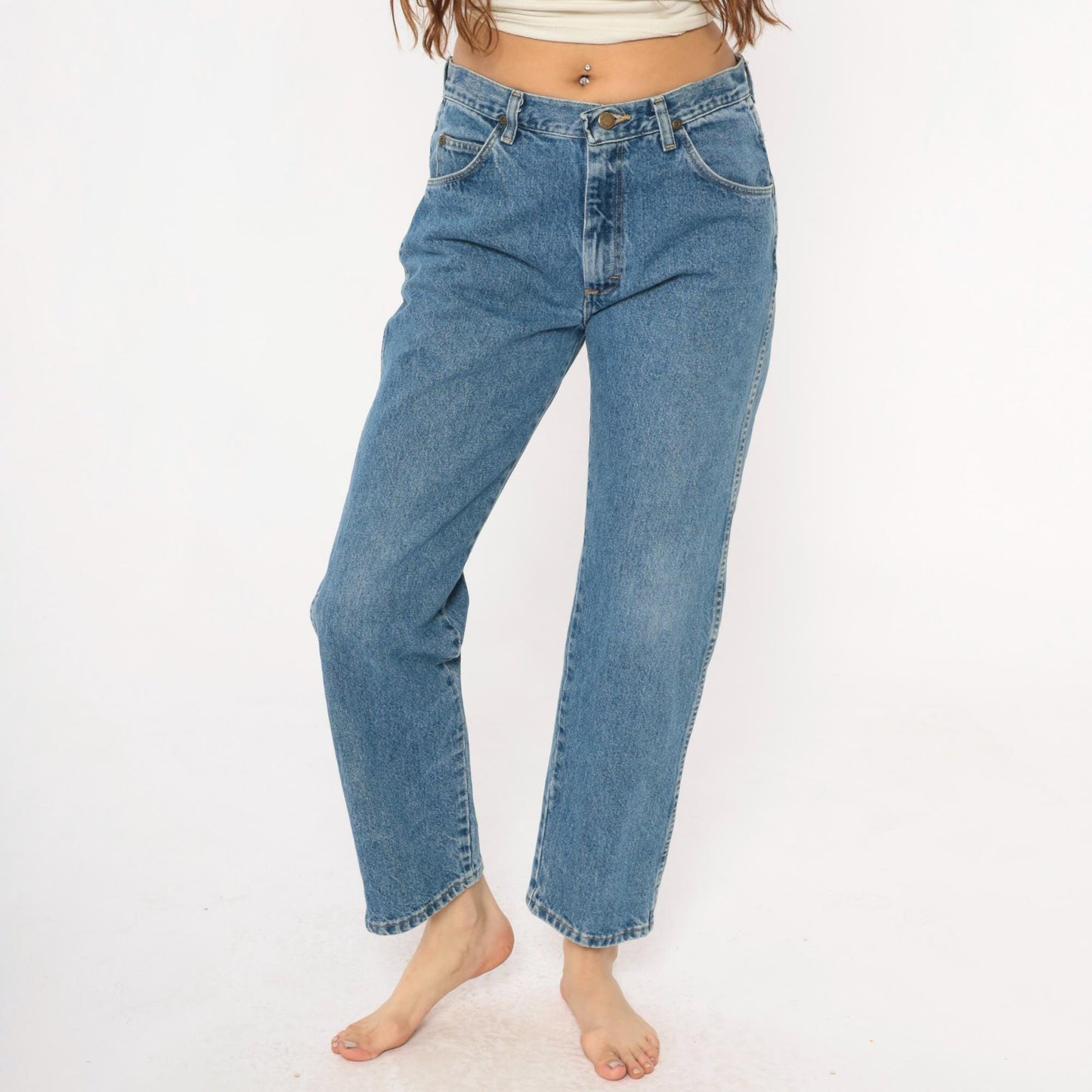90s Wrangler High-Rise Straight Leg Jeans Medium Blue Denim 32W 30L