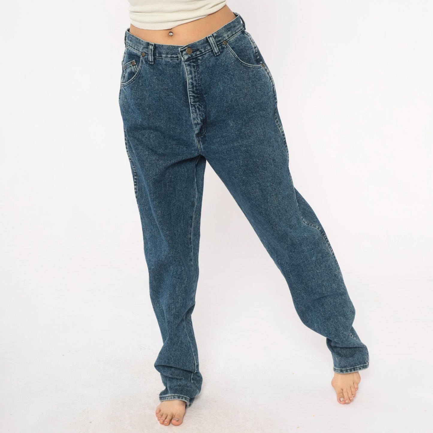 Y2K Wrangler High-Waisted Straight Leg Jeans Medium Blue Denim