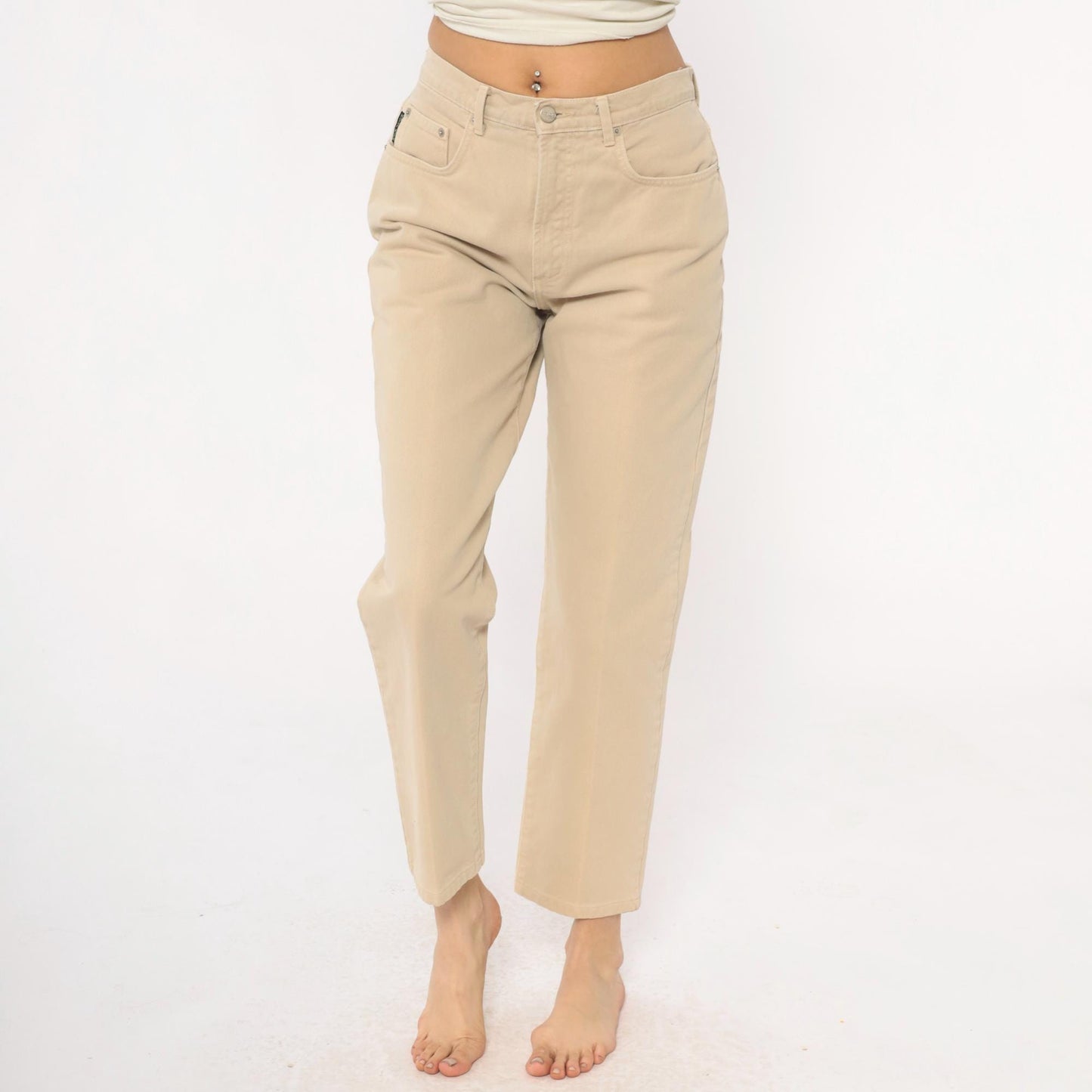 90s Karen Kane Cream High Rise Straight Leg Trousers Medium
