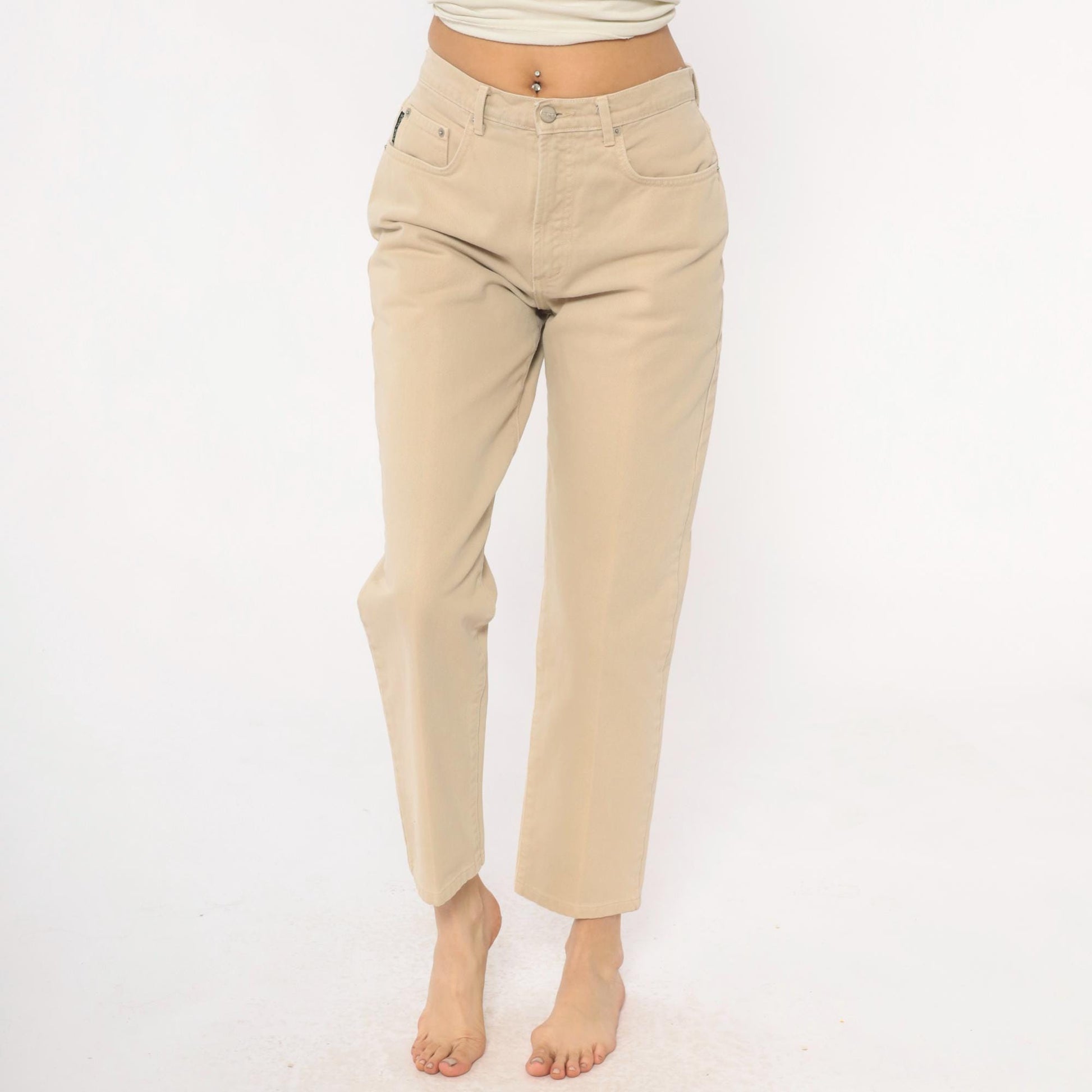 90s Karen Kane Cream High Rise Straight Leg Trousers Medium