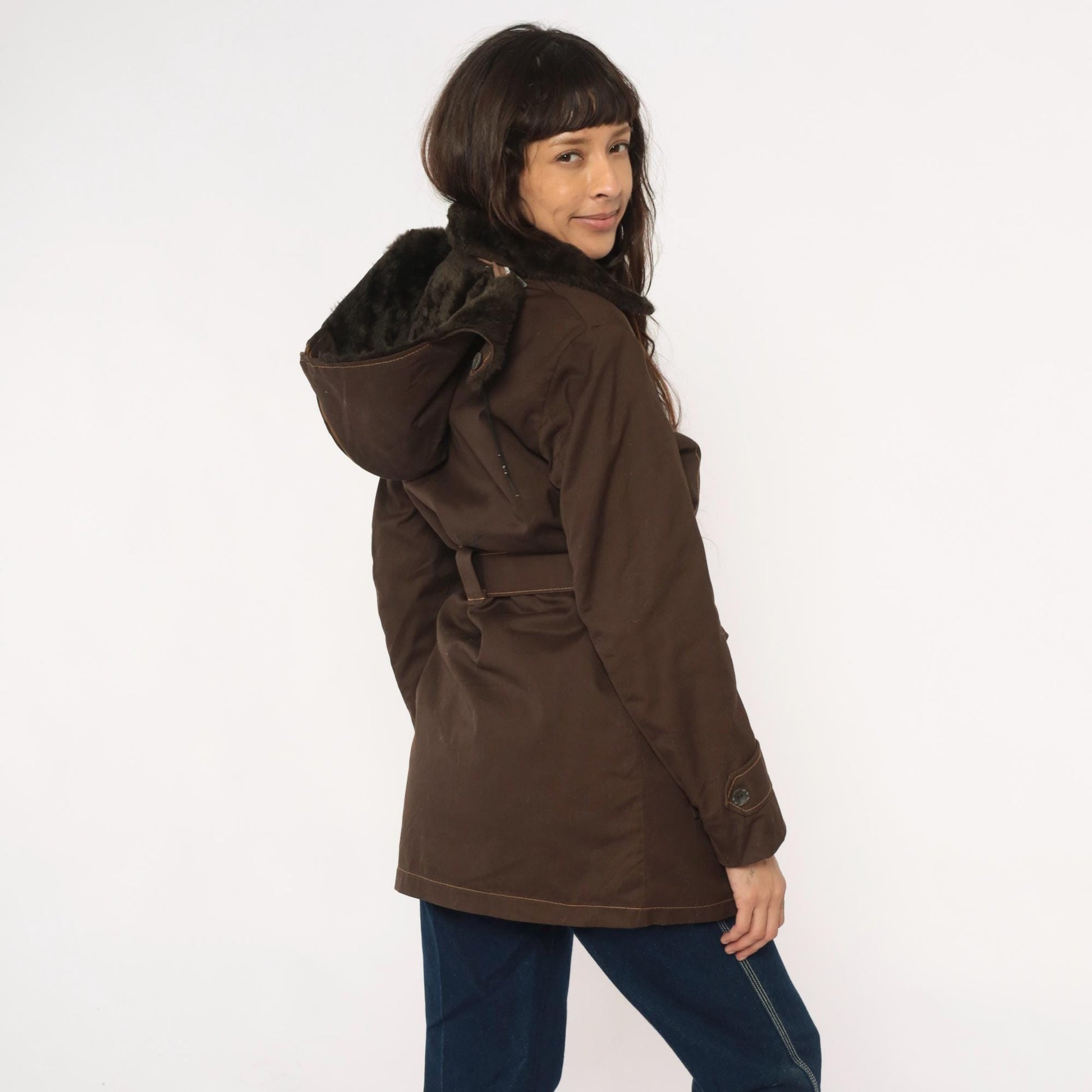 70s McGrégor Brown Parka Detachable Hood Faux Fur Collar Small