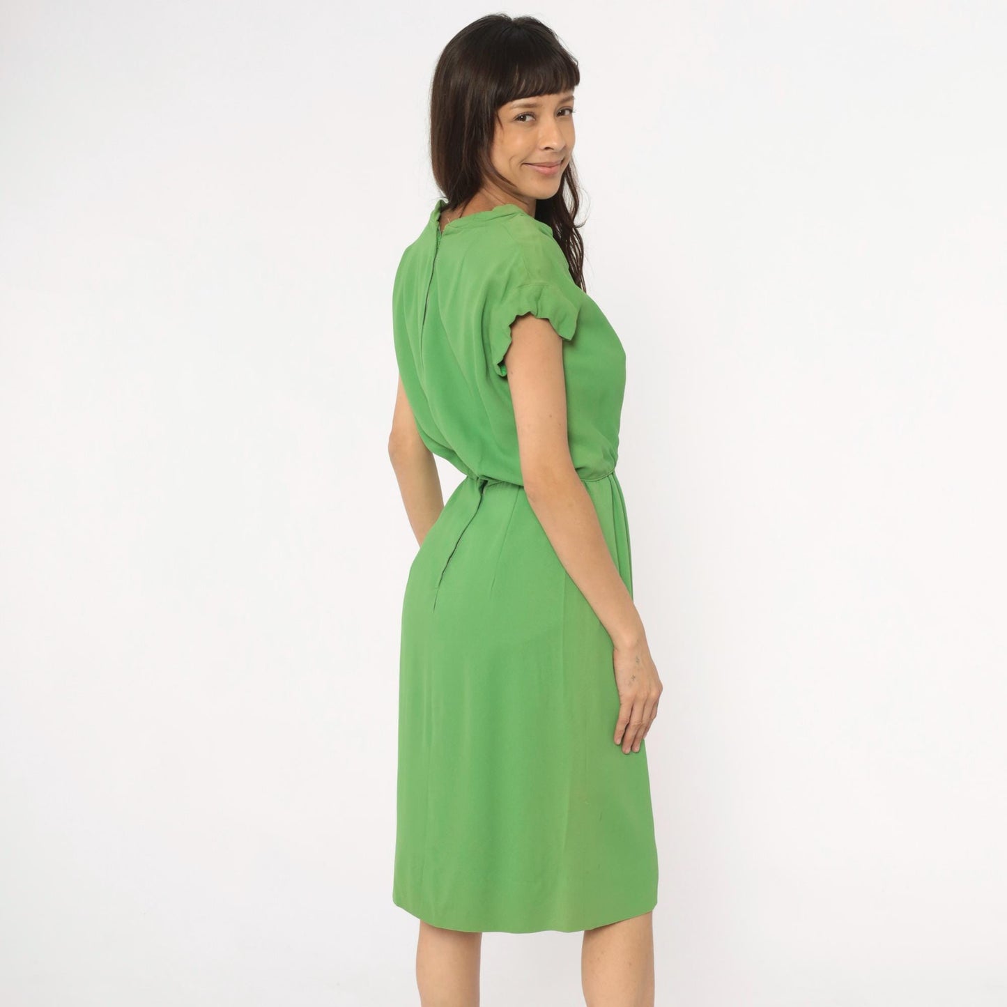 60s Richard Frontman Apple Green Cowl Neck Dress Knee-Length Small
